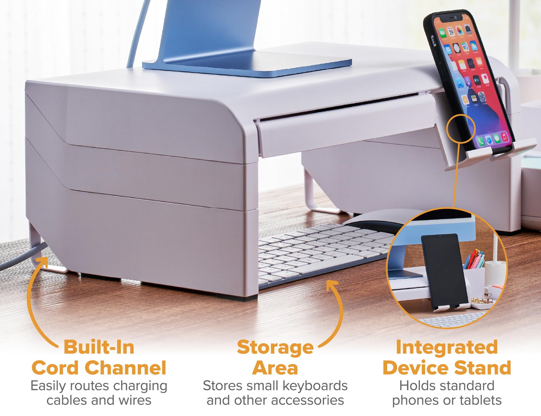 Bostitch Konnect Adjustable Monitor Riser With Drawer, Cell Phone Stand & Pencil Holder, Laptop Stand For Desk, 4 Height Levels,