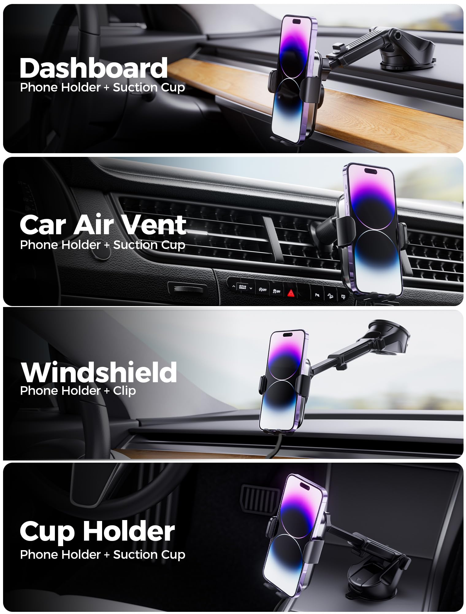 Wireless Car Charger, Gliship Ultra New Model 15W Fast Charging Auto Clamping Car Charger Holder Dashboard Windshield Air Vent P