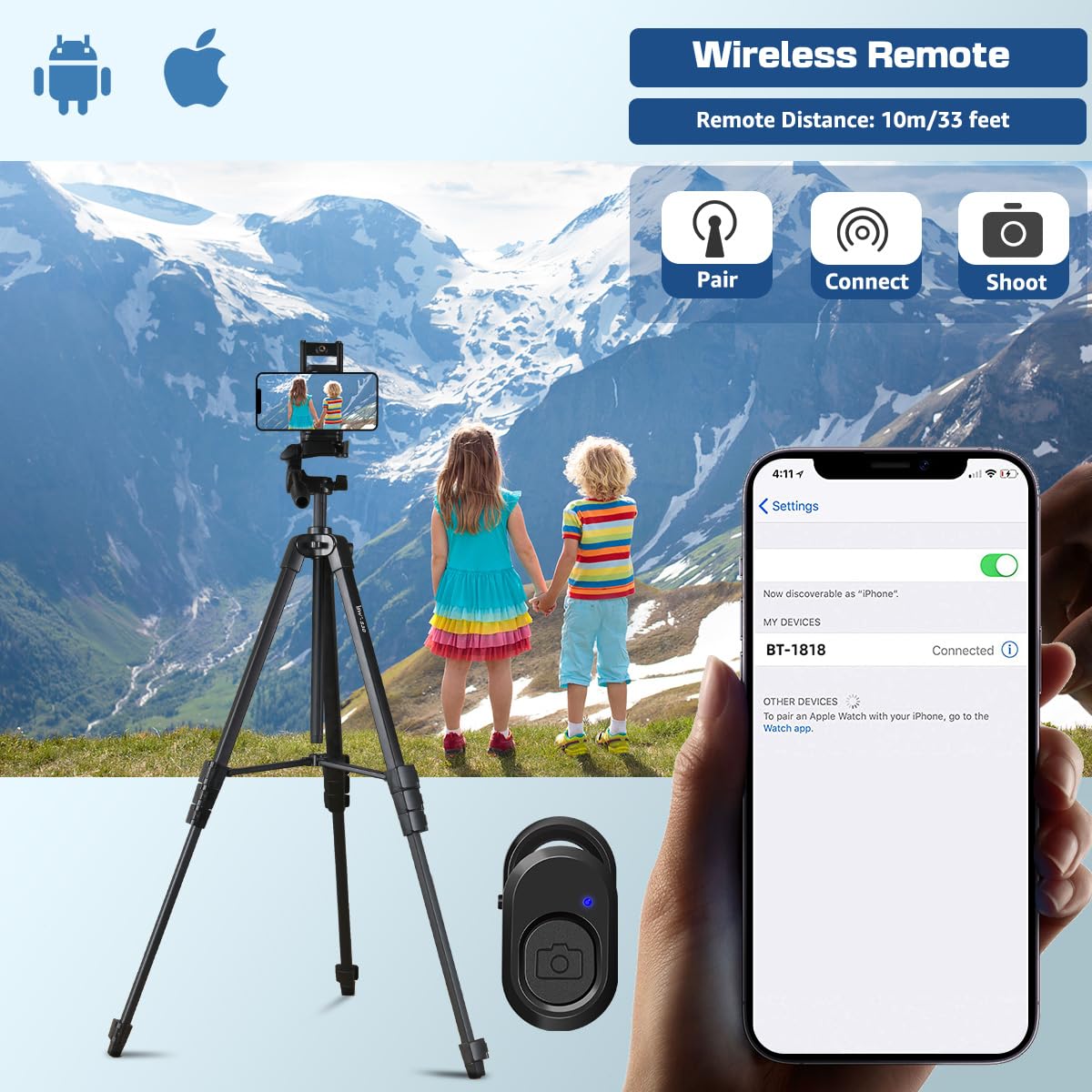 Lusweimi 72 Inch Tripod For Ipad Iphone, Camera Tripod For Phone With 2 In 1 Tripod Mount Holder For Cell Phone/Tablet/Webcam/Gopro, Tripod With Carry Bag And Wireless Remote For Photography/Video