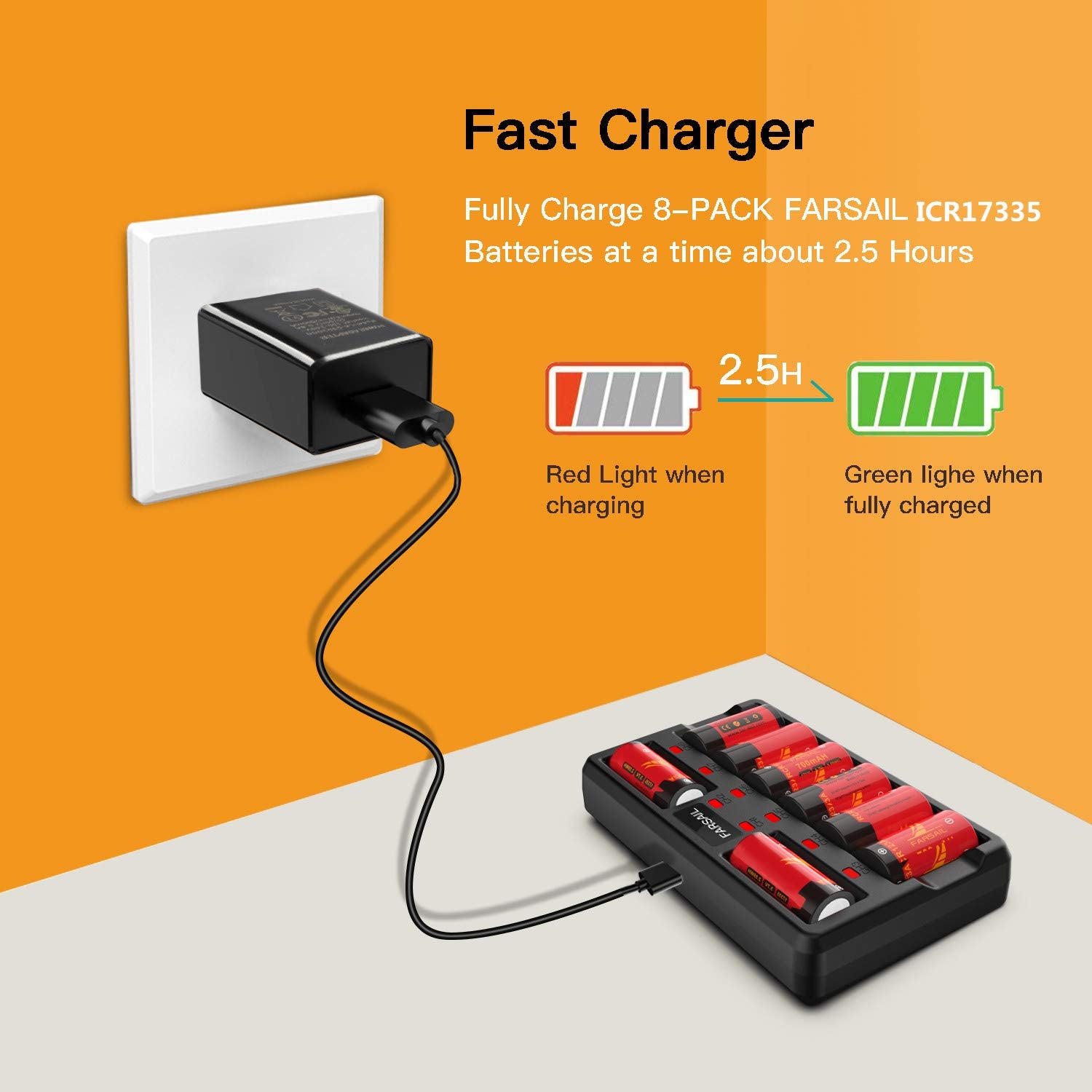 Cr123A Batteries, Farsail 16 Pack 800Mah 3.7V 123A Rechargeable Batteries And Cr123A Charger For Arlo Vmc3030 Vmk3200 Vms3130 32