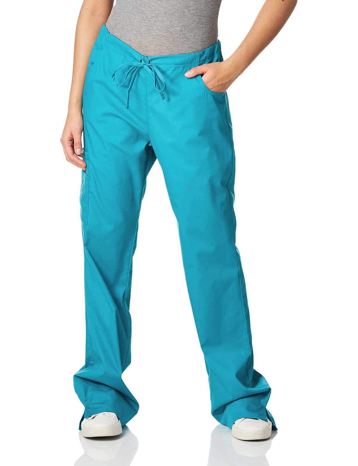 Dickies Womens Signature Mid Rise Drawstring Scrubs Cargo Pant, Teal Blue, Small