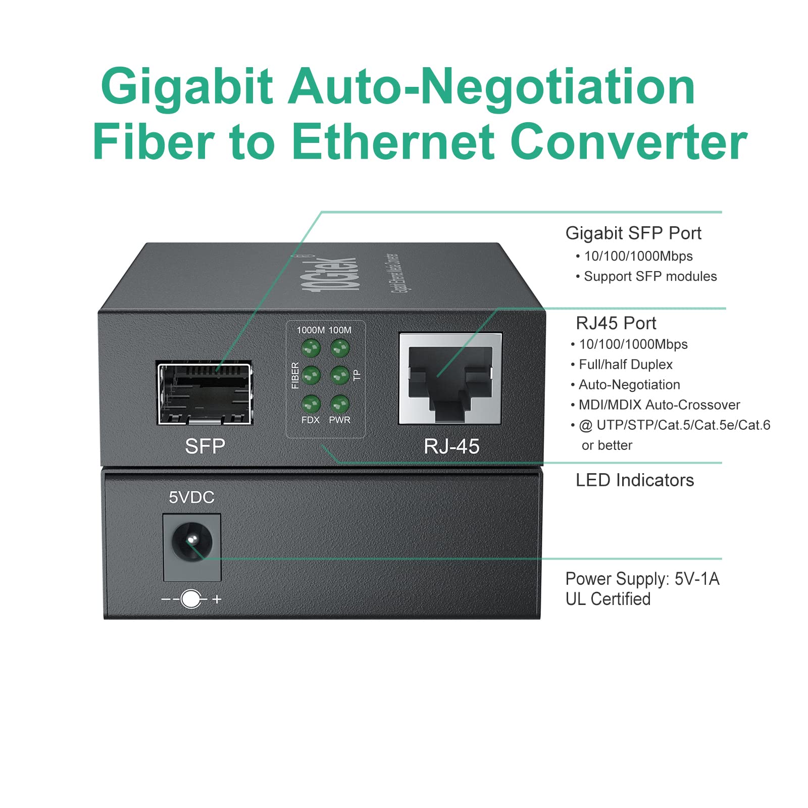 A Pair Of Gigabit Single Mode Lc Fiber To Ethernet Media Converter (Sfp Lx Modules Included),1.25G Fiber Media Converter, 1000Ba