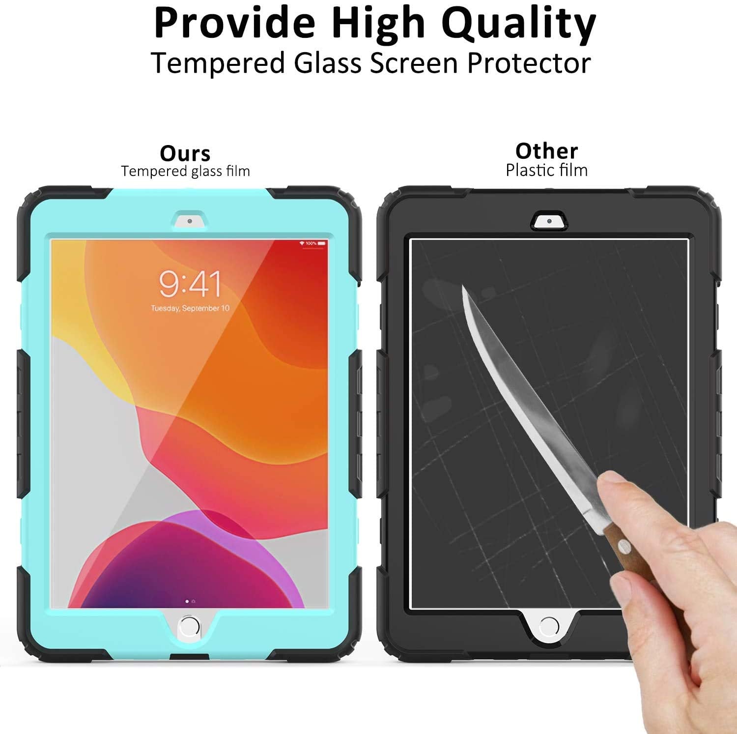 Blosomeet Case For Ipad 9Th/8Th Generation 2021/2020 10.2 Inch With Tempered Glass Screen Protector & Pencil Holder,Rugged Kids