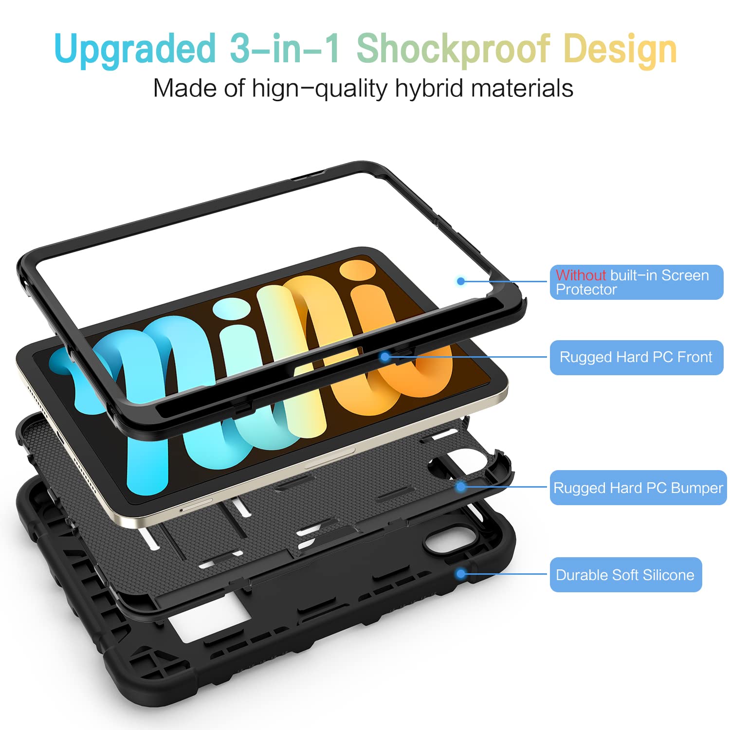 Azzsy Case For Ipad Mini 6 8.3 Inch 2021 With Pencil Holder, Slim Heavy Duty Shockproof Rugged Protective Kids Case For Ipad Min