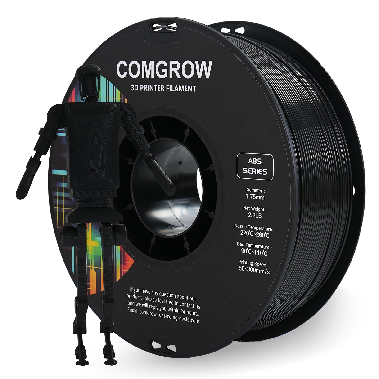 Comgrow ABS 3D Printer Filament, 1.75mm, Heat Resistant, 1kg, Black, 1.75mm Diameter, 1lb Weight, Acrylonitrile Butadiene Styren