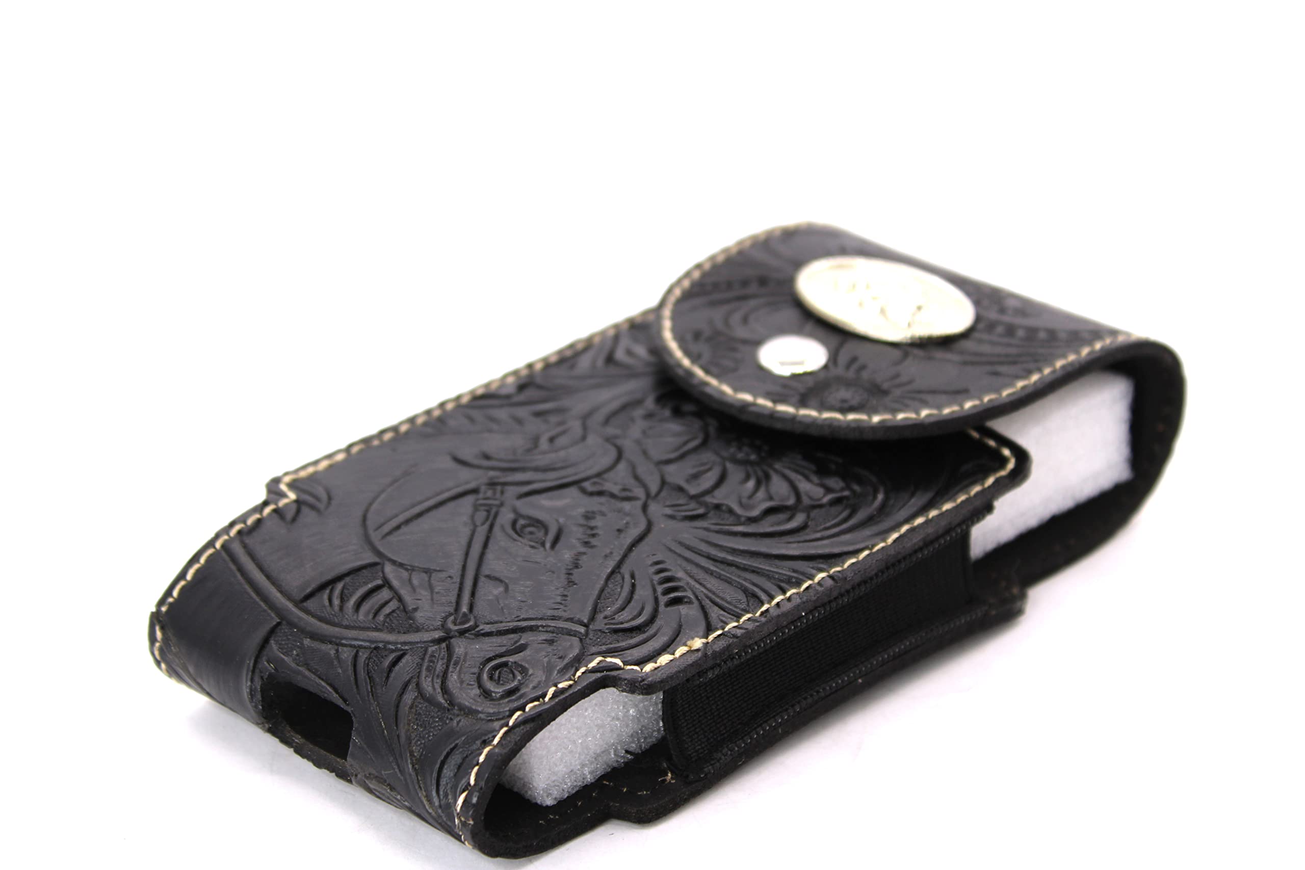 West Star Leather Phone Holster Universal Cellphone Holder Pouch With Belt Loop Magnetic Closure 327B 2 Horse Bk
