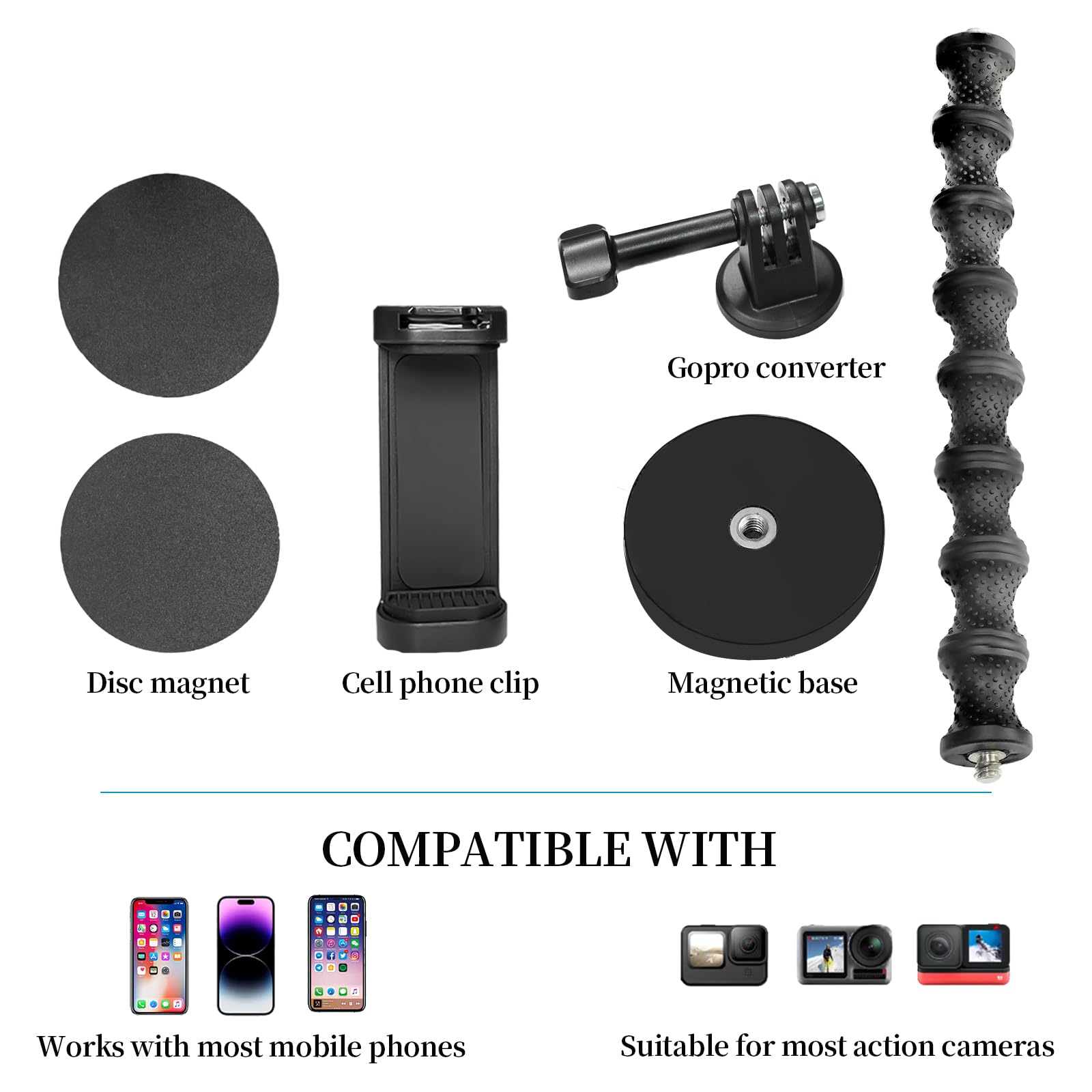 Fifield Gooseneck Phone Holder Magnetic Mount - 360 Adjustable Cell Phone Stand Compatible With Iphone 16-6, 360 Action Camera G