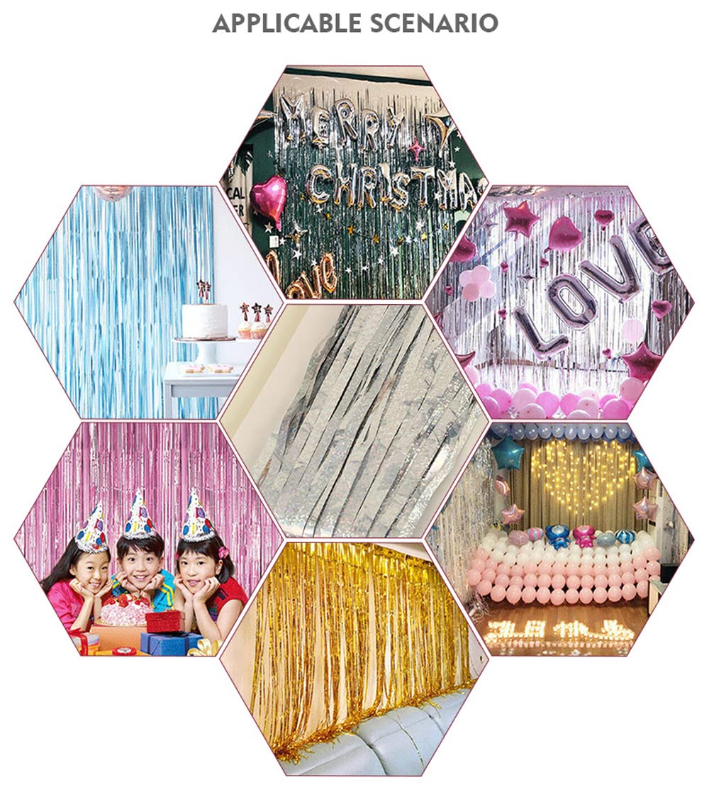 3 Pack Backdrop Curtains, Fringe Streamers Tinsel Backdrop, Birthday Decorations, Disco Party Decor (3.3 X 6.6, Blue)