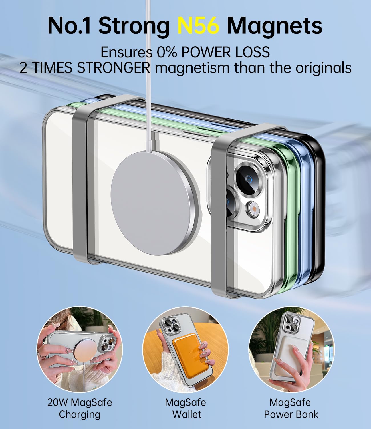 Jueshituo Magnetic Titanium Glossy For Iphone 15 Plus Case With Full Camera Protection [No.1 Strong N56 Magnets] [Military Grade