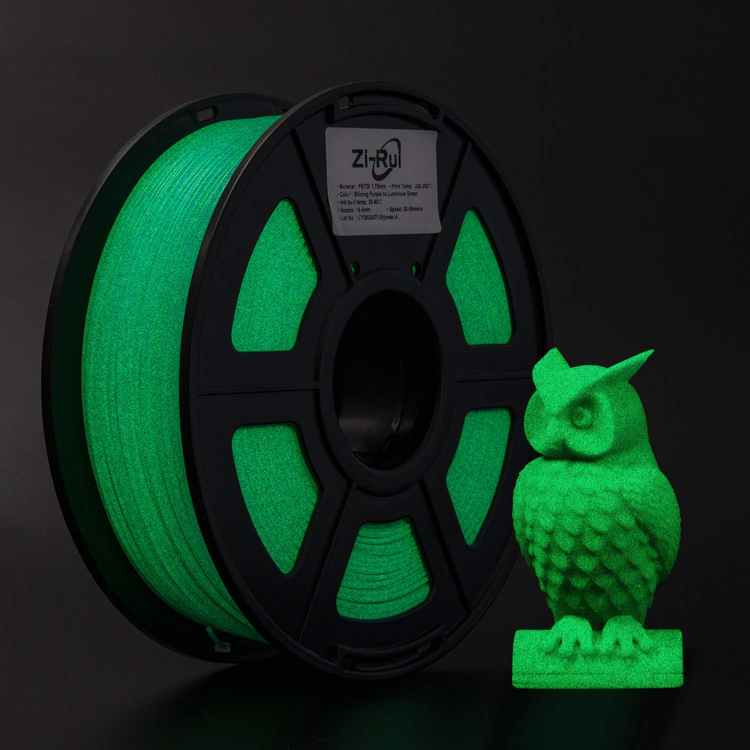 Zi Rui 3D Printer Petg Filament, Sparkly Glitter Purple, Shining Glow In The Dark Green, 1.75Mm, 2.2Lbs(1Kg)/Spool