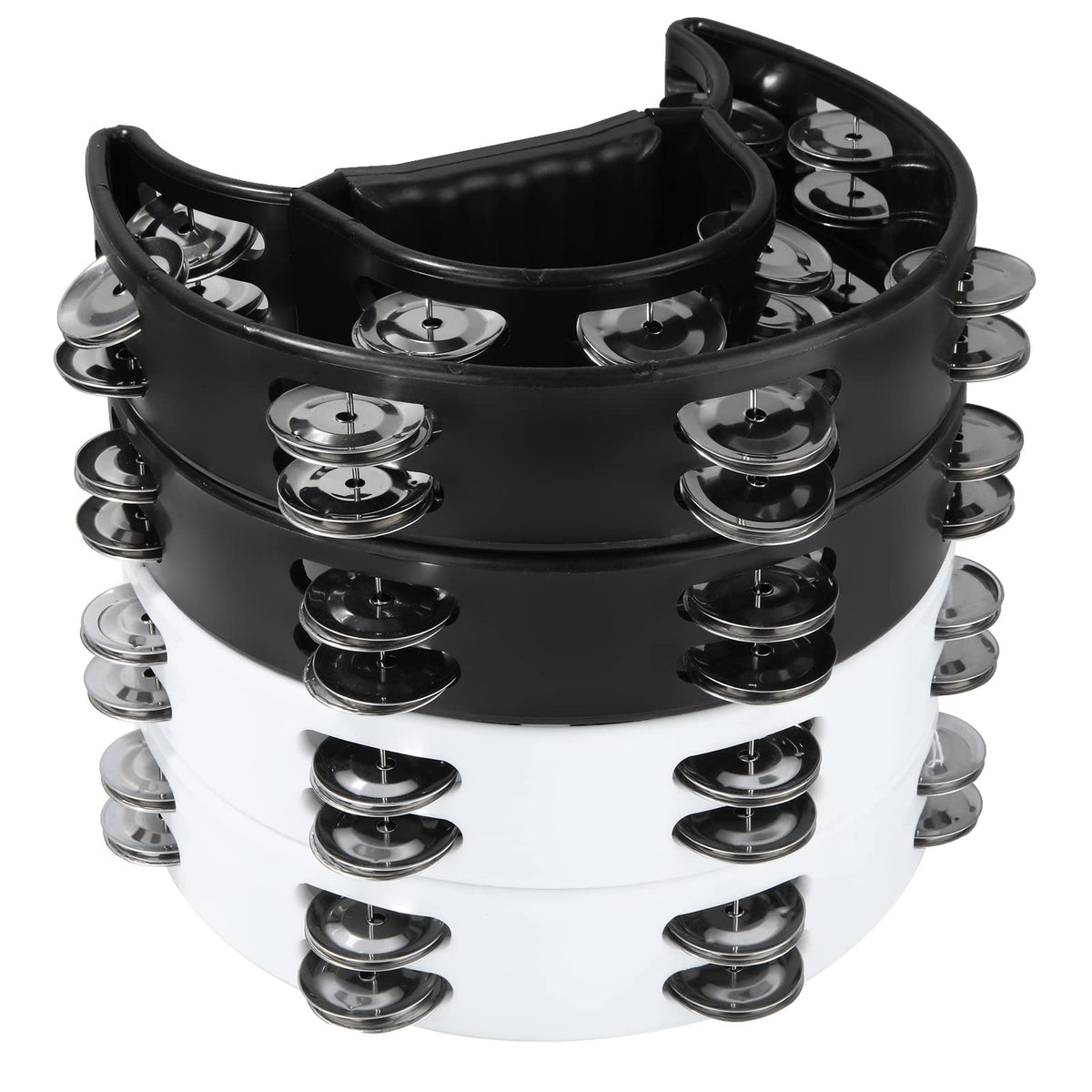 4 Pack Half Moon Handheld Tambourine Metal Jingles Tambourines For Adults - Double Row, Plastic Musical Percussion Tambourines M