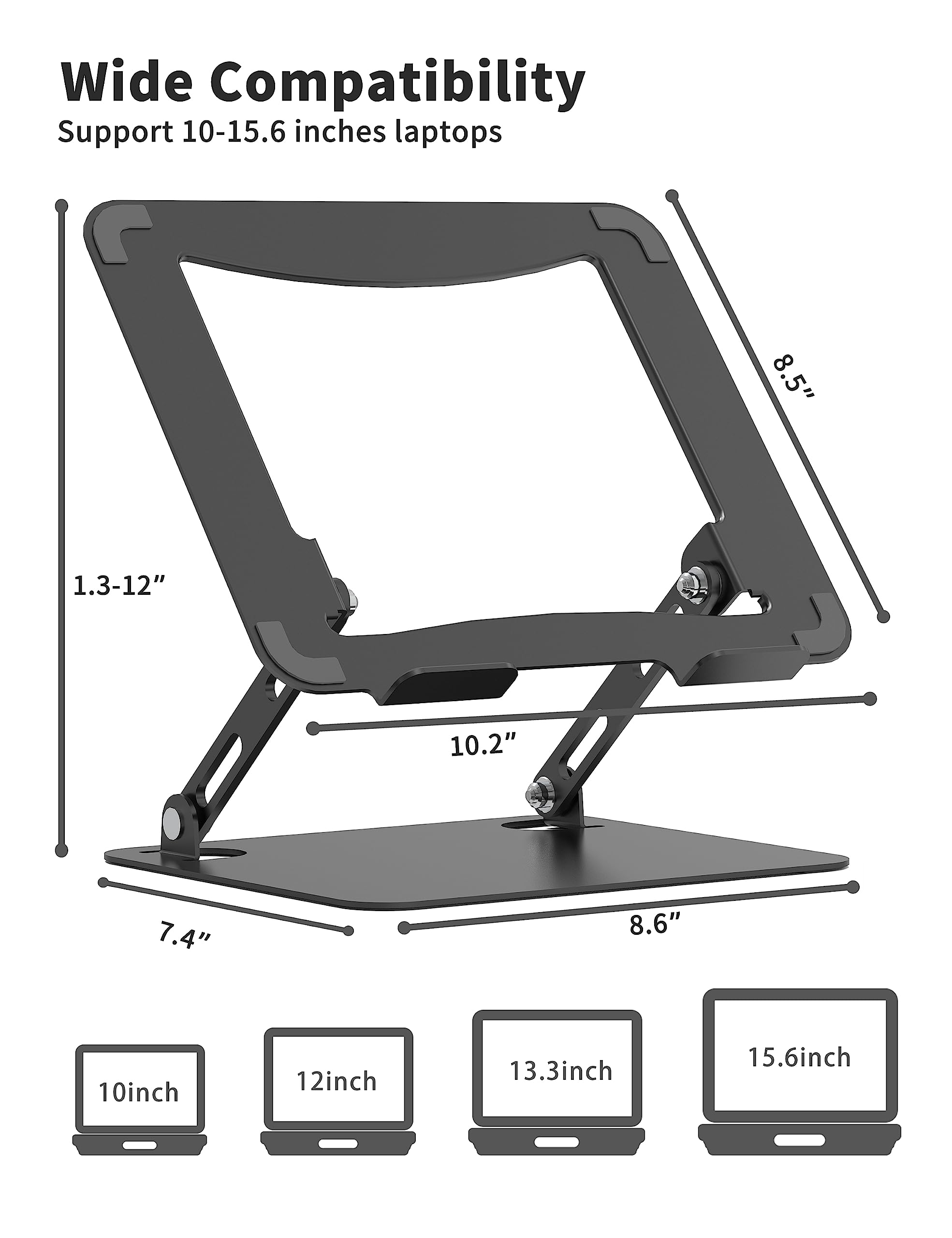 Soundance Laptop Stand For Desk, Portable Adjustable Laptop Riser, Ergonomic Design Computer Holder, Metal Laptop Mount Elevator Compatible With 10 To 15.6 Inches Pc Computer, Black