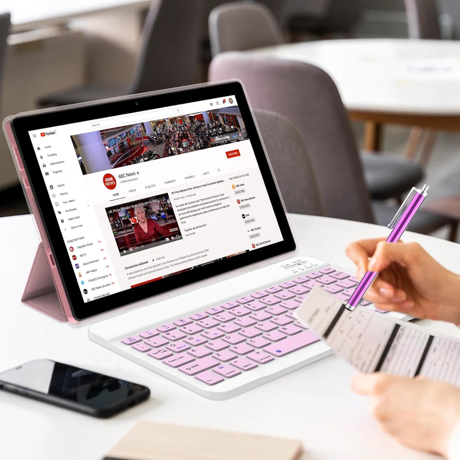 Zzb 2 In 1 Tablet With Keyboard Case Mouse Stylus Pen, 10 Inch Tablet Android 14.0 Tablets Pc Set, 8Gb Ram+64Gb Rom Tableta Comp