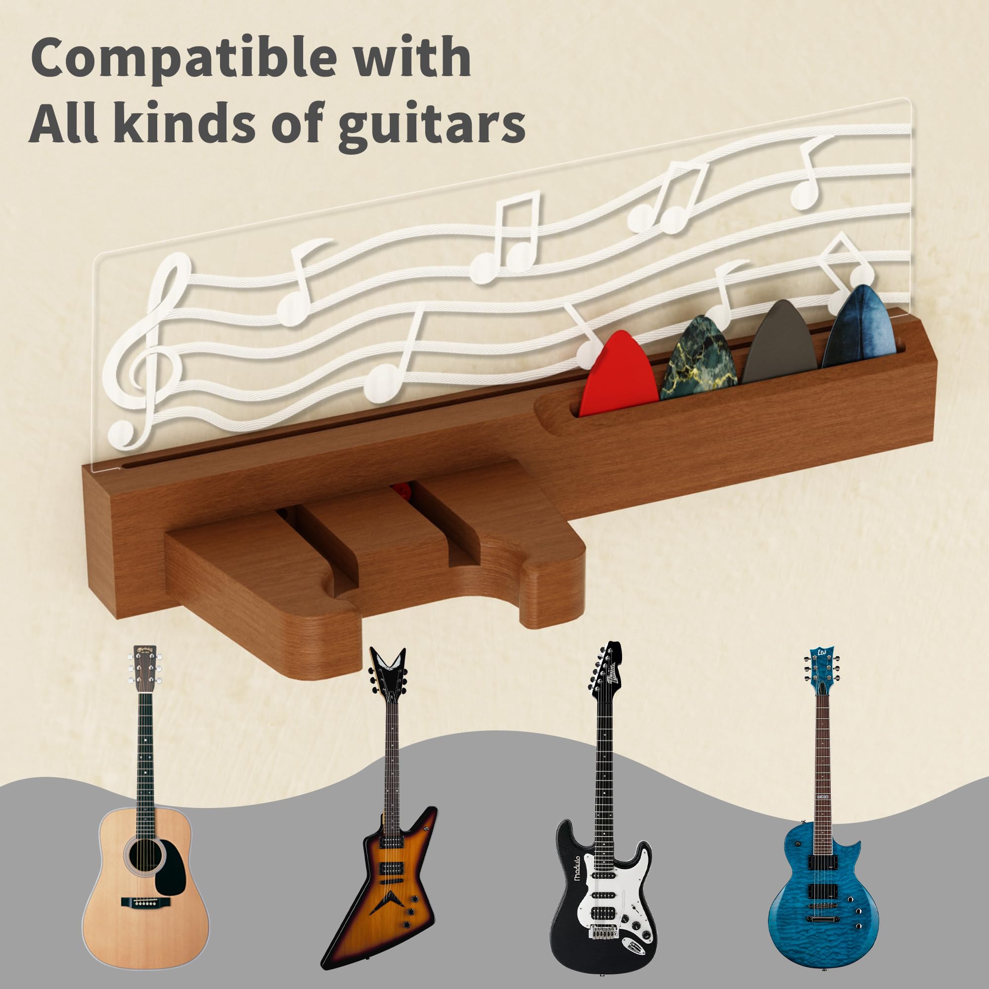 Coolgift Mart Light Up Guitar Stand Wall Mount, Solid Wood Guitar Hanger Shelf With Pick Holder, For Acoustic Electric Bass Ukul