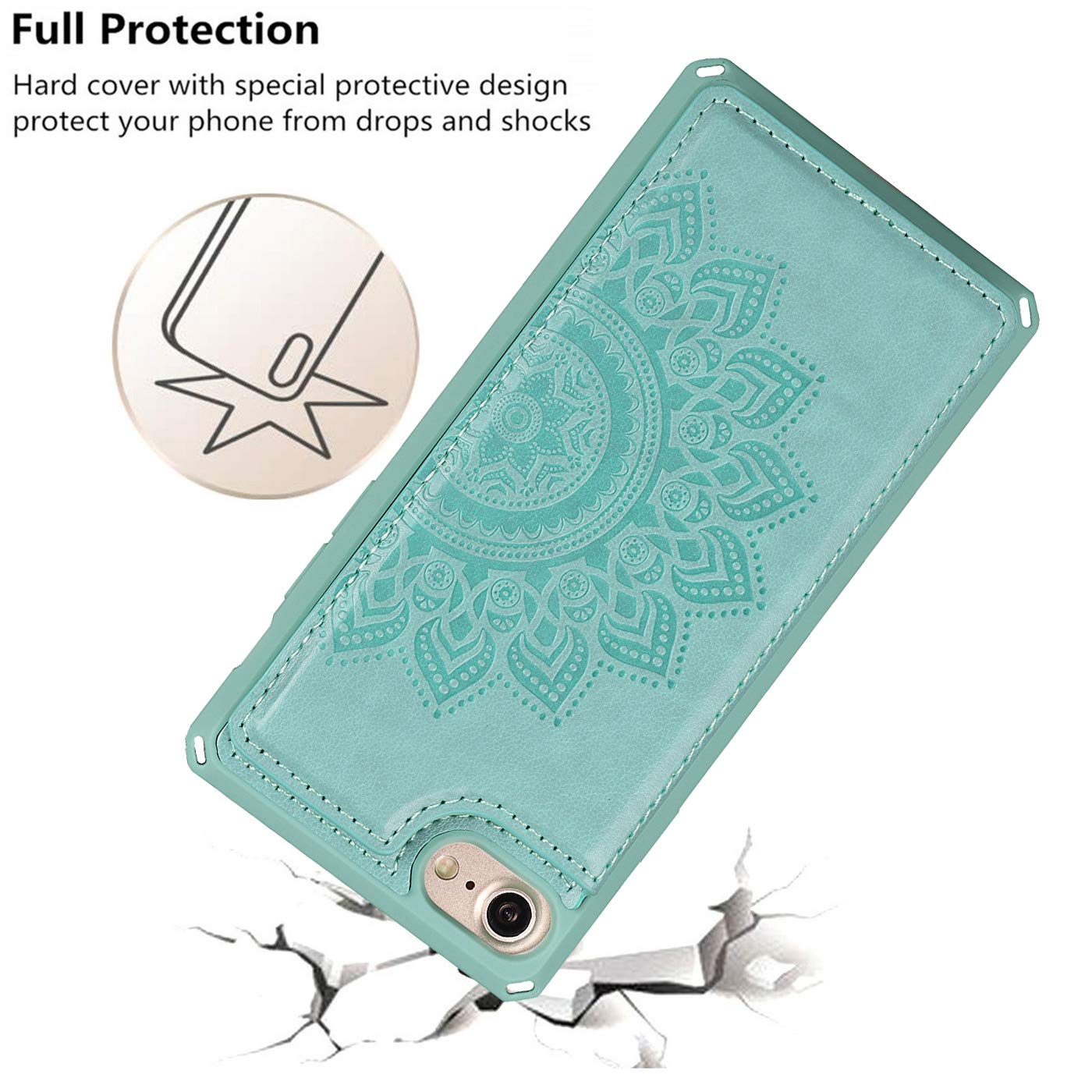 Cavor For Iphone 7/8/Se 2022/Se 2020 Embossed Mandala Pattern Flower Pu Leather Wallet Case With Card Holder Shockproof Cover Fo