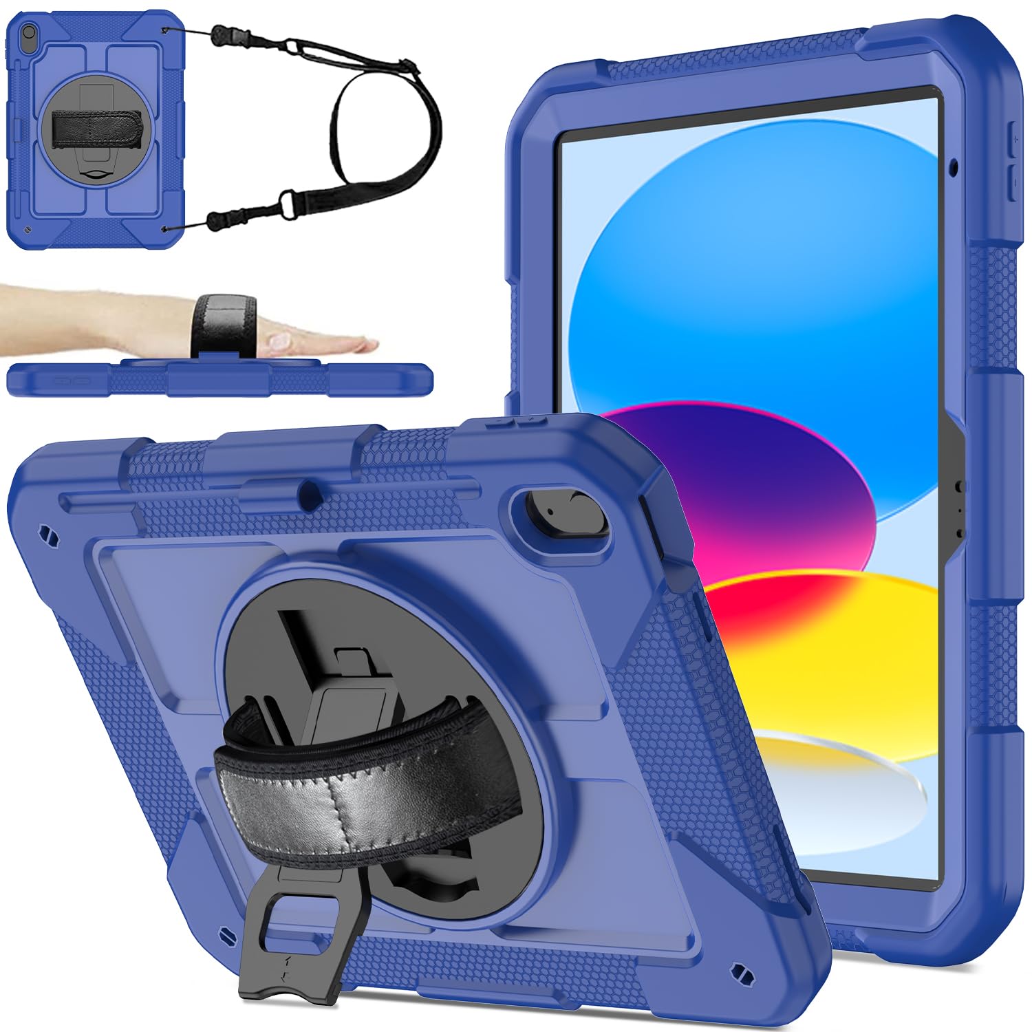 BMOUO Case for iPad (A16) 11th Generation 11 2025/iPad 10th Generation 10.9 inch 2022, 360 Rotating Stand & Pencil Holder & Hand