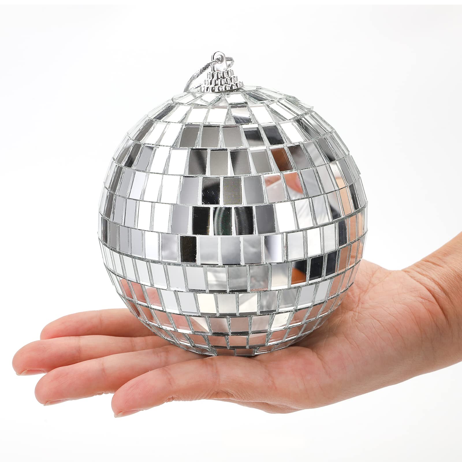 Suwimut 9 Pack Mirror Disco Ball, 4 Inch Small Reflective Mirror Ball Ornaments Silver Hanging Disco Balls With Attached String