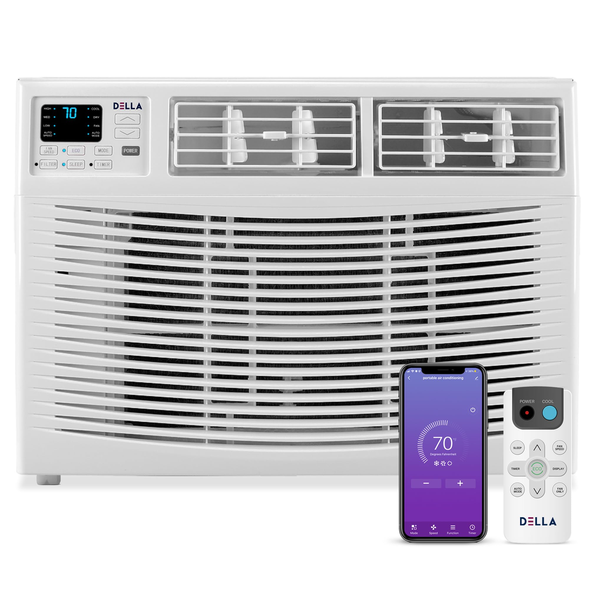 Della 8000 Btu Smart Window Air Conditioner With Wifi, Geo Auto Temp On/Off For Where You Are, Energy Star Certified, Remote/App
