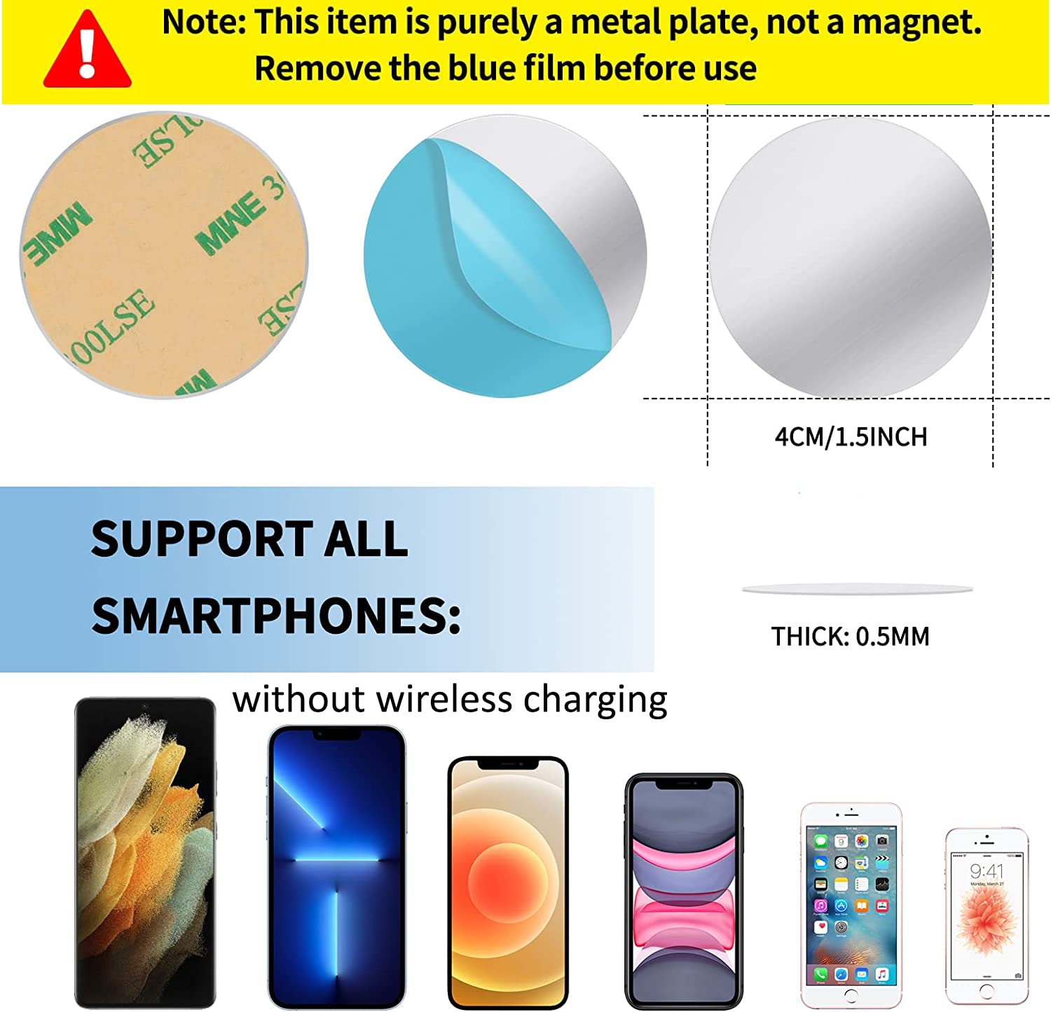 Phone Metal Plates For Magnetic Car Mount, Wall, Phone Holder. Replacement Set Of 16 Silver Round Iron Discs Without Holes. 3M A