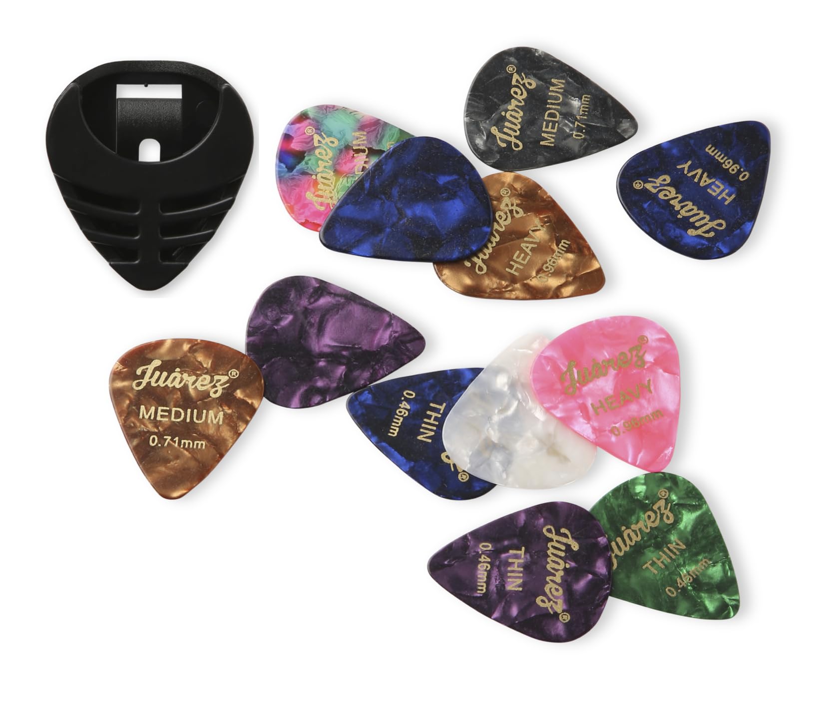 Juarez Jap120 Guitar Pick Set  12 Premium Picks With 1 Pick Holder | Assorted Thickness (Thin, Medium, Heavy) For Acoustic, Elec