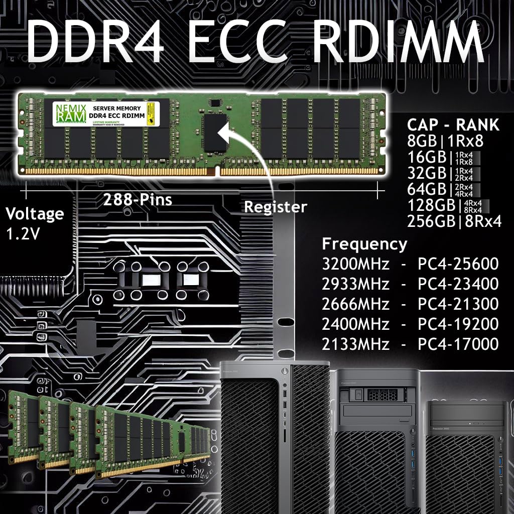 Nemix Ram 8Gb (1X8Gb) Ddr4 2400Mhz Pc4 19200 2Rx8 1.2V 288 Pin Ecc Rdimm Registered Server Memory
