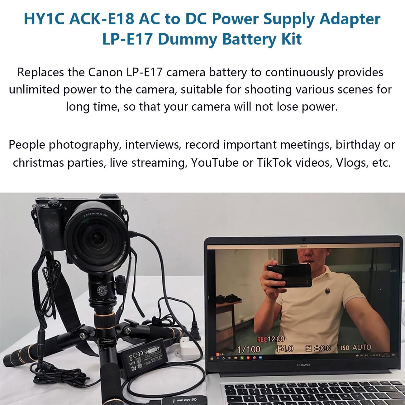 Hy1C Ack E18 Ac Power Adapter Dr E18 Dc Coupler Lp E17 Dummy Battery Kit For Canon Eos Rebel T6I T7I Sl2 Sl3 Rp R8 R10 R50 R100 T8I T6S 77D 200D 250D 750D 760D 800D 850D 8000D Cameras