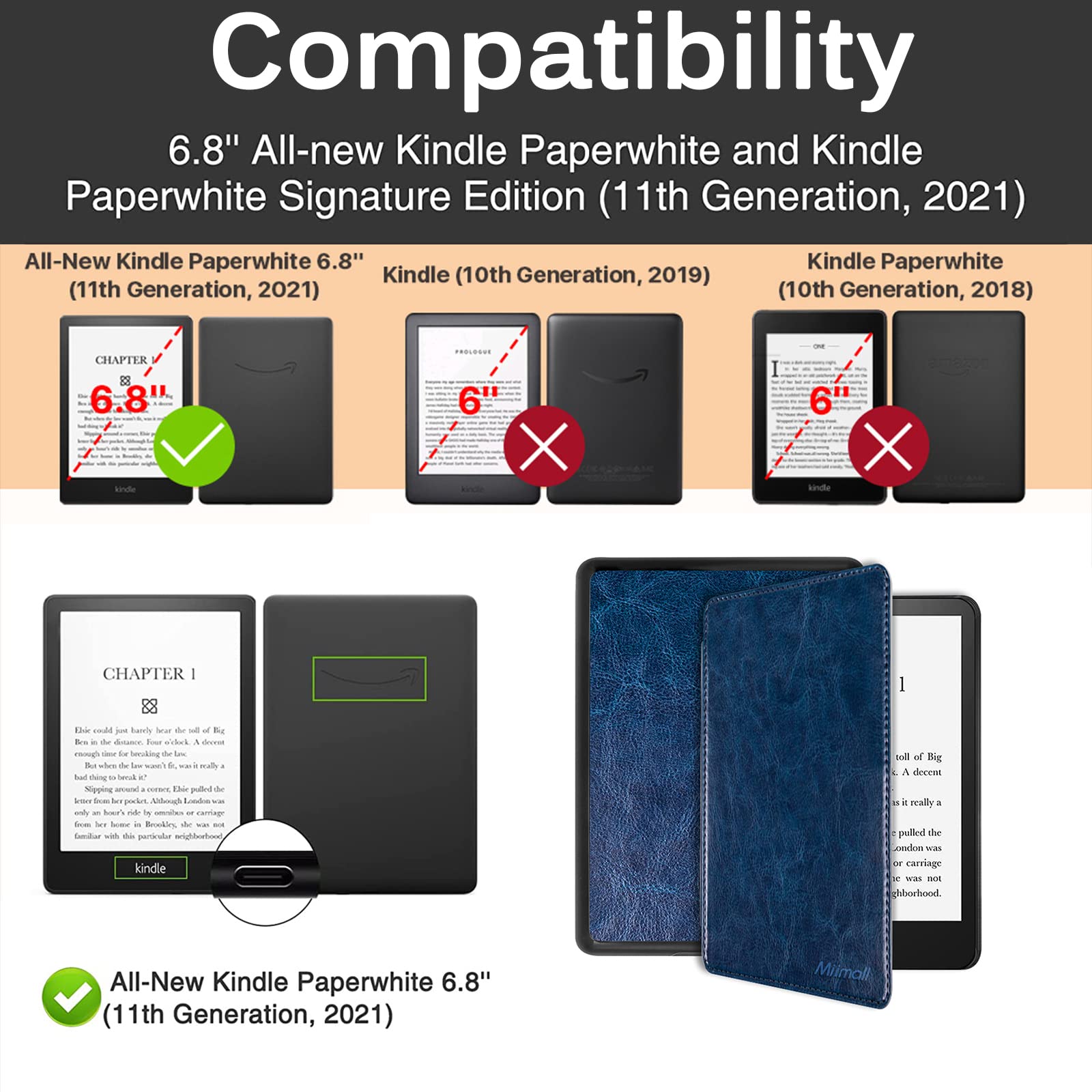 Miimall Compatible With Kindle Paperwhite 11Th Generation 2021 Leather Case With Hand Strape Leather Cover Cases For Kindle Pape