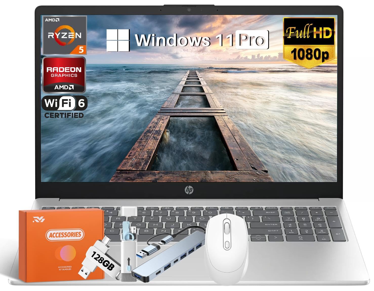 HP 2025 17.3 Business Laptop, AMD Ryzen 5 7520U (4 Cores, 4.3 GHz), FHD IPS Anti-Glare Display, 8 GB DDR5 RAM & 512 GB SSD, AMD