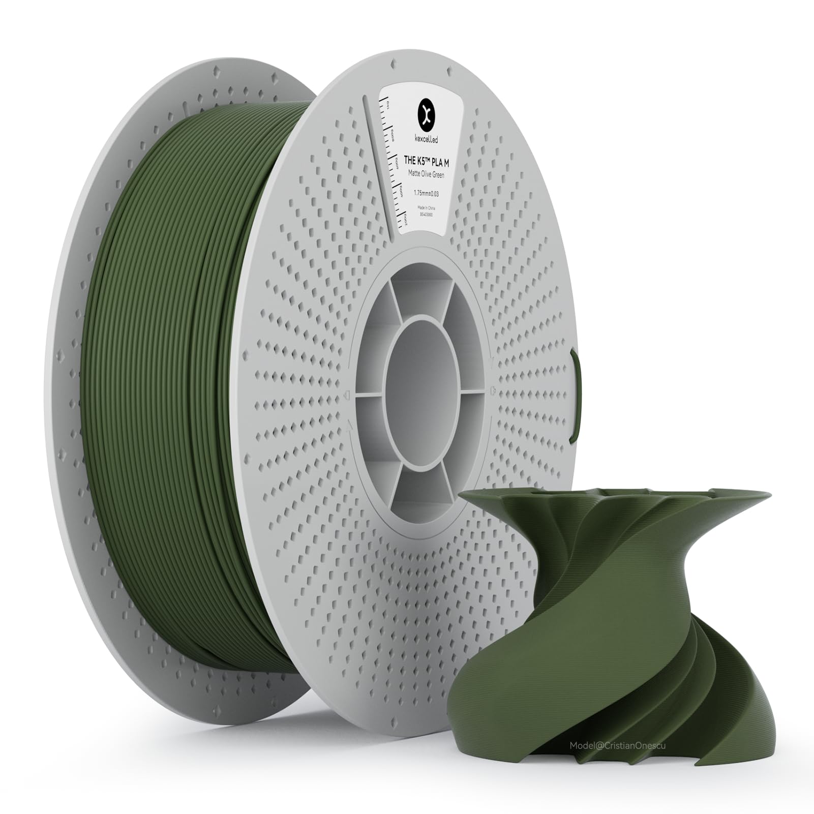 kexcelled Matte PLA Filament 1.75mm,Matte Olive Green PLA 3D Printer Filament 1kg Reusable Spool (2.2lbs) with +/-0.03mm Accurac