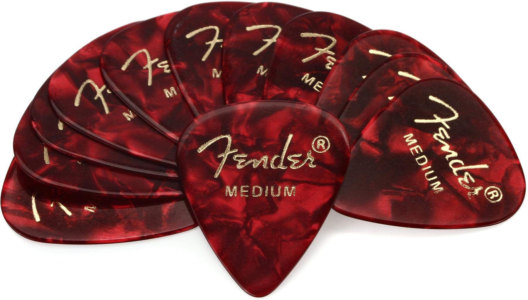 Fender Premium Celluloid Guitar Picks 351 Shape, Red Moto, Medium, 12 Pack