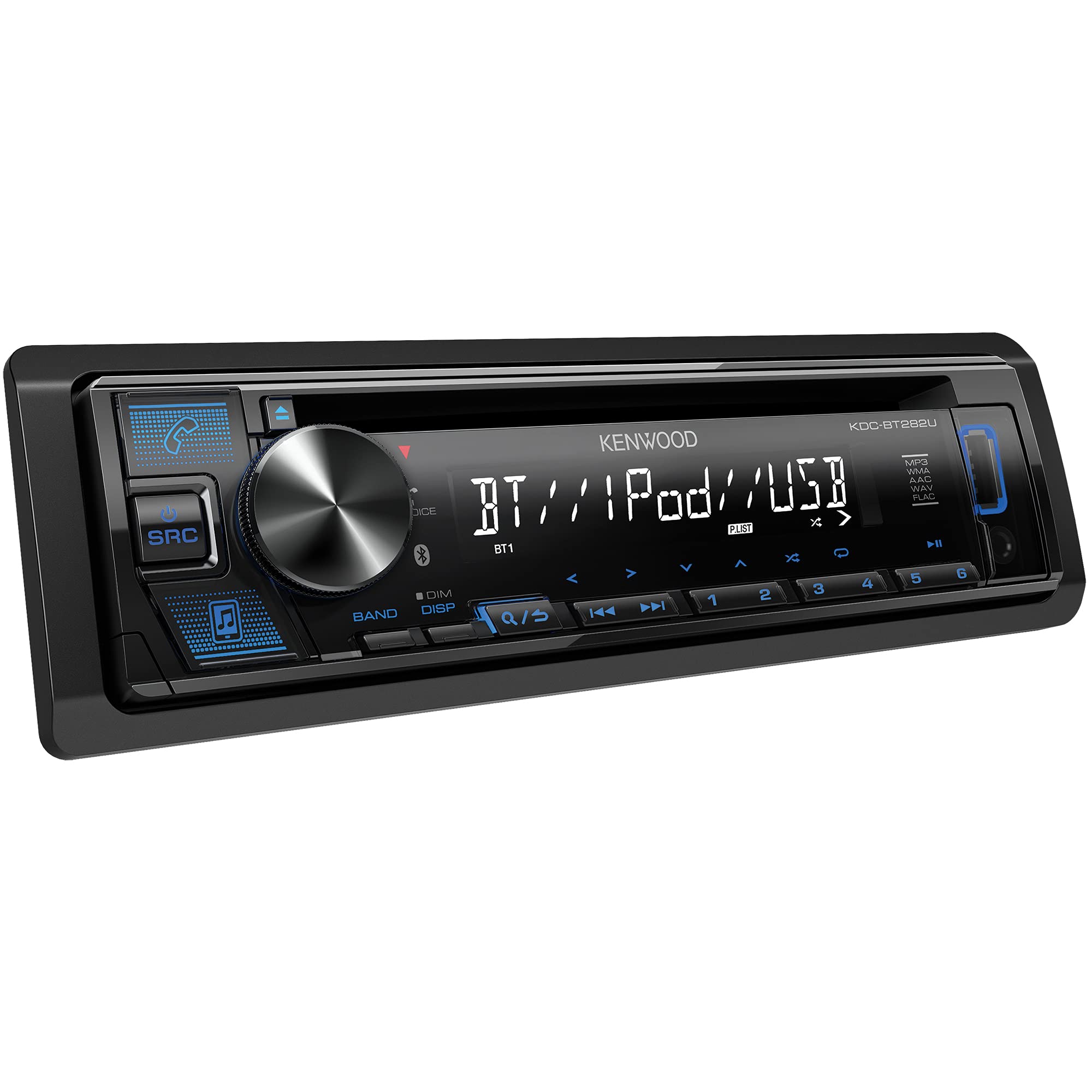 Kenwood Kdc Bt282U Cd Car Stereo   Single Din, Bluetooth Audio, Usb Mp3, Flac, Aux In, Am Fm Radio, Detachable Face With White 1