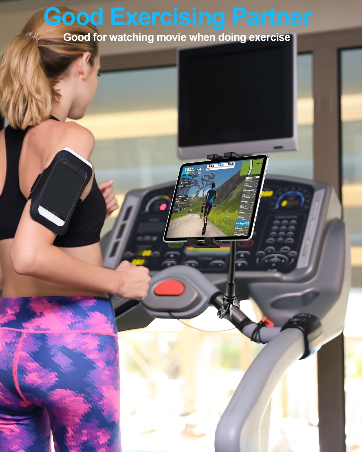 Woleyi Gooseneck Spin Bike Tablet Mount, Elliptical Treadmill Tablet Holder, Indoor Peloton Stationary Exercise Bicycle Tablet C