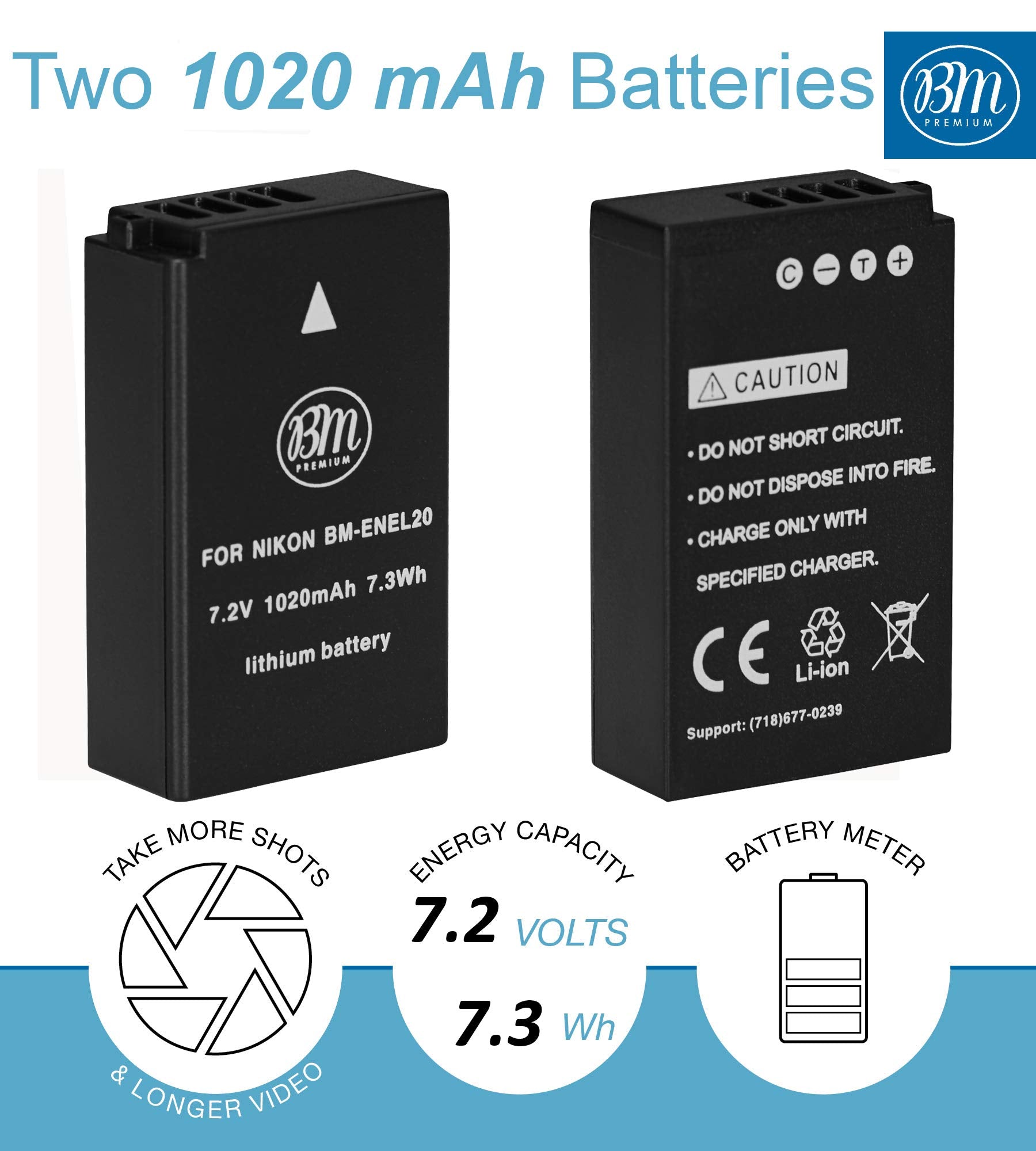 Big Mike's ENEL20 EN-EL20a Li-ion Battery & Dual USB Charger Kit for Nikon Coolpix P950 P1000 DL24-500 Cameras Black