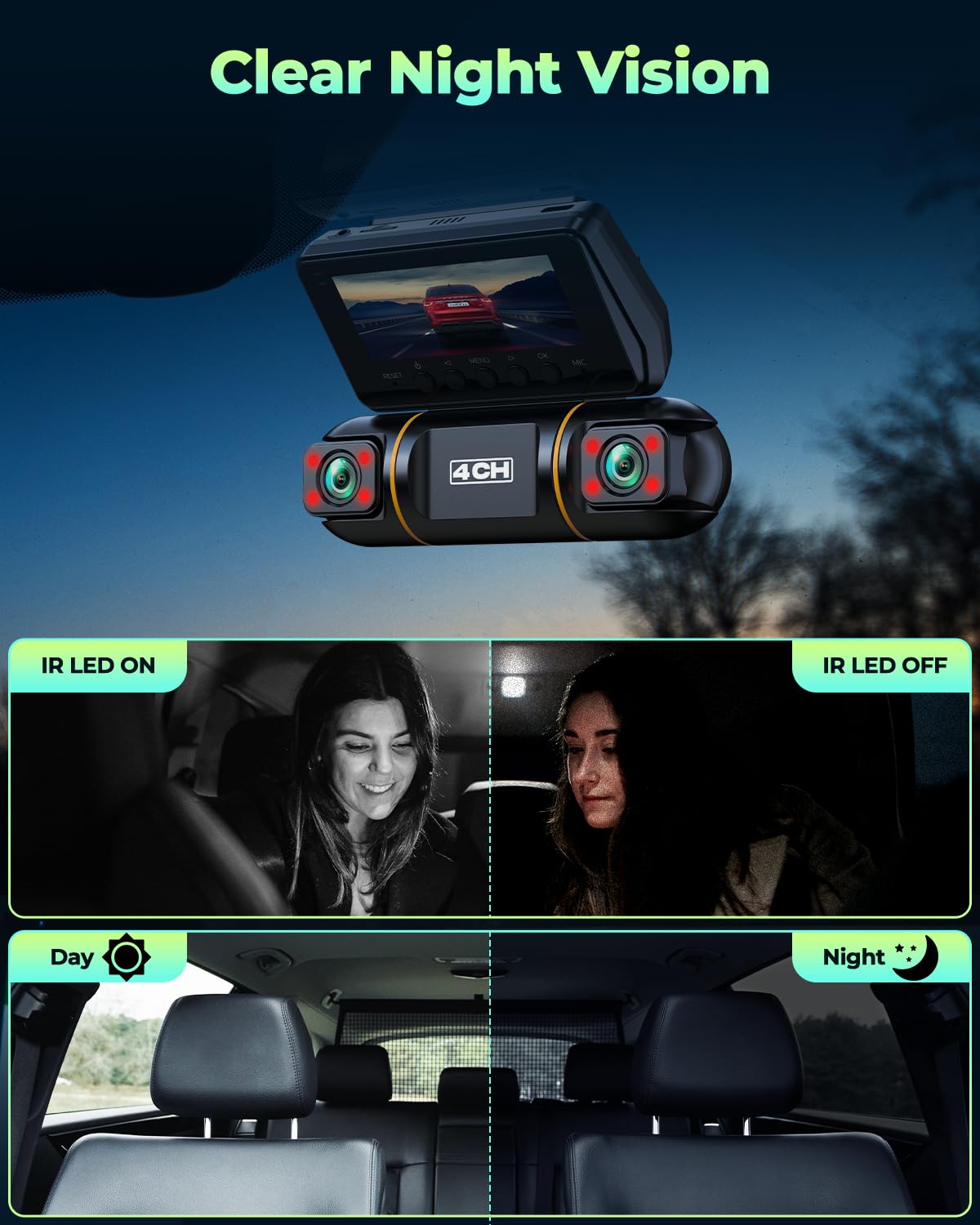 Lamtto 4 Channel Dash Cam Front And Rear Inside With Hardwire Kit For 24H Security Parking Monitor, 1080P Fhd 360 Degree View Da