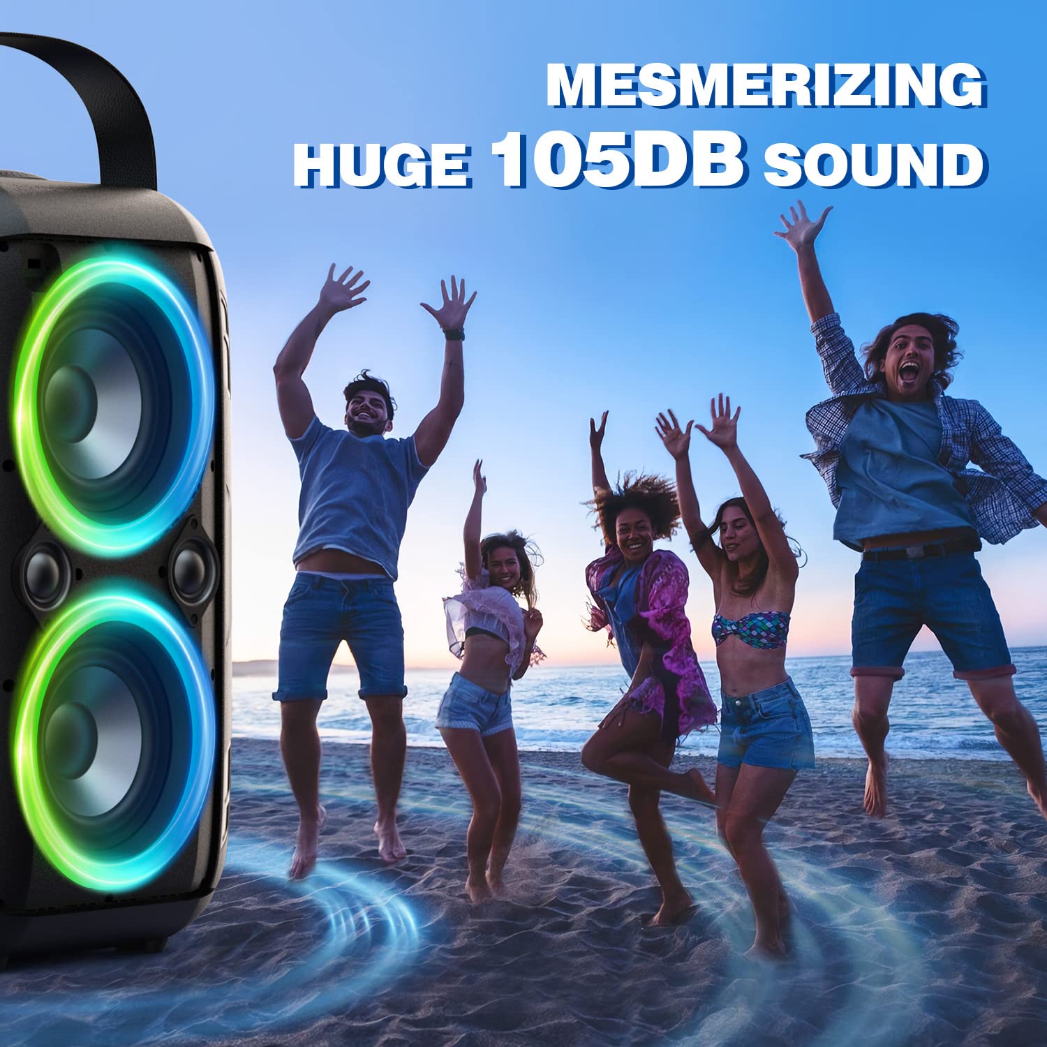 W King Bluetooth Speaker, (180W Peak)80W Party Portable Speaker Bluetooth Wireless Boom Box/4 Drivers(2*4.04'' Woofer)/Deep Bass