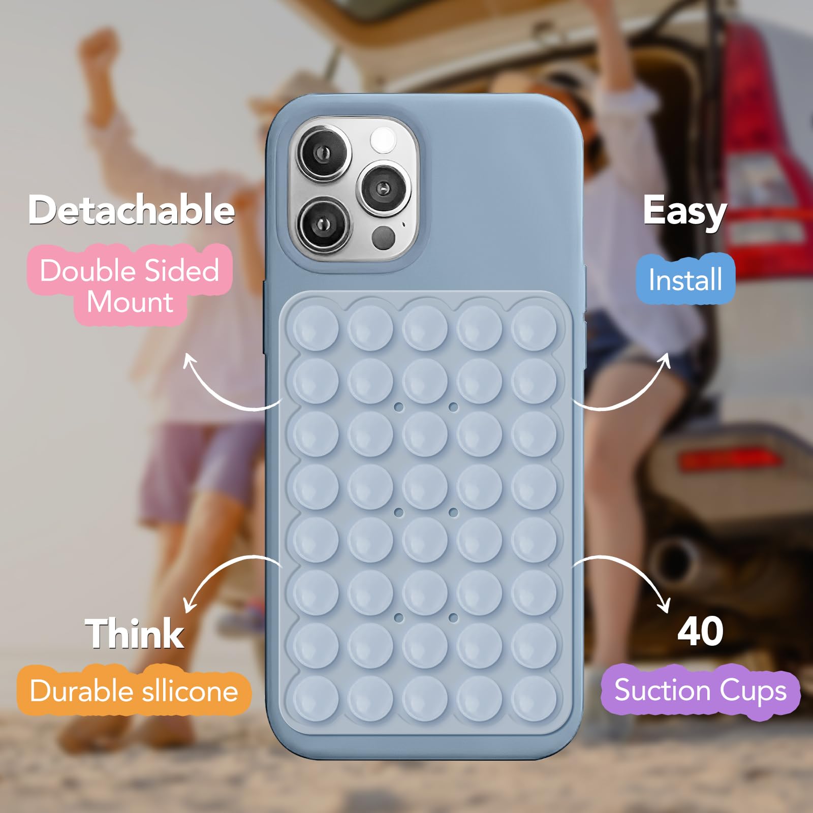 Silicone Double-Sided Suction Phone Case Detachable Mount For Iphone And Android Cellphones, Strong Adhesion Holder Hands Free F