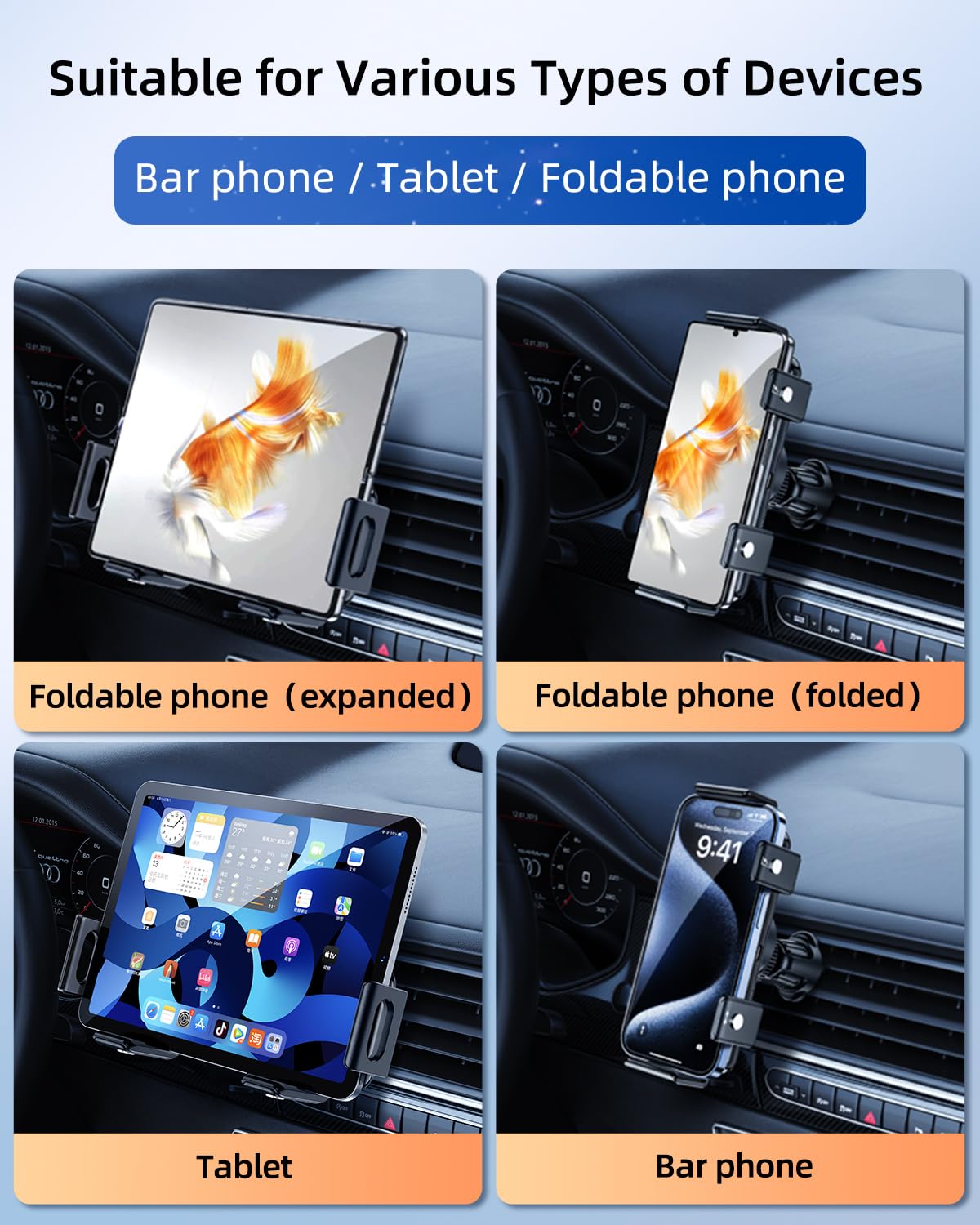 Dicmky Wireless Car Charger For Samsung Galaxy Z Fold 6 5 4 3 2, Rotatable Dual Coils Fast Charging Phone Holder For Pixel 9 Pro