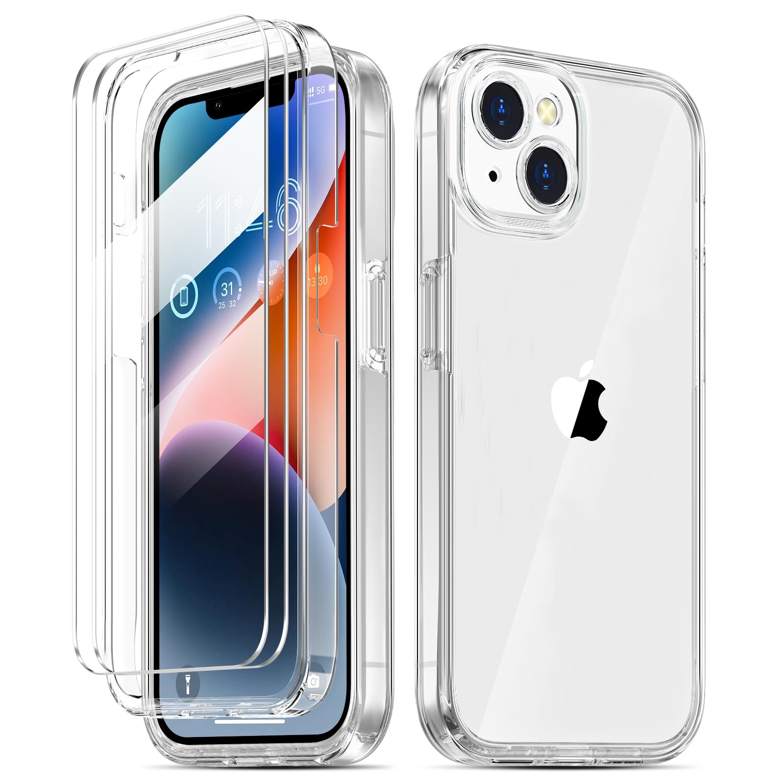 Coolqo Compatible For Iphone 14 Plus Case, With 9H Tempered Glass Screen Protector [Anti Yellowing] Military Grade Protection Pr