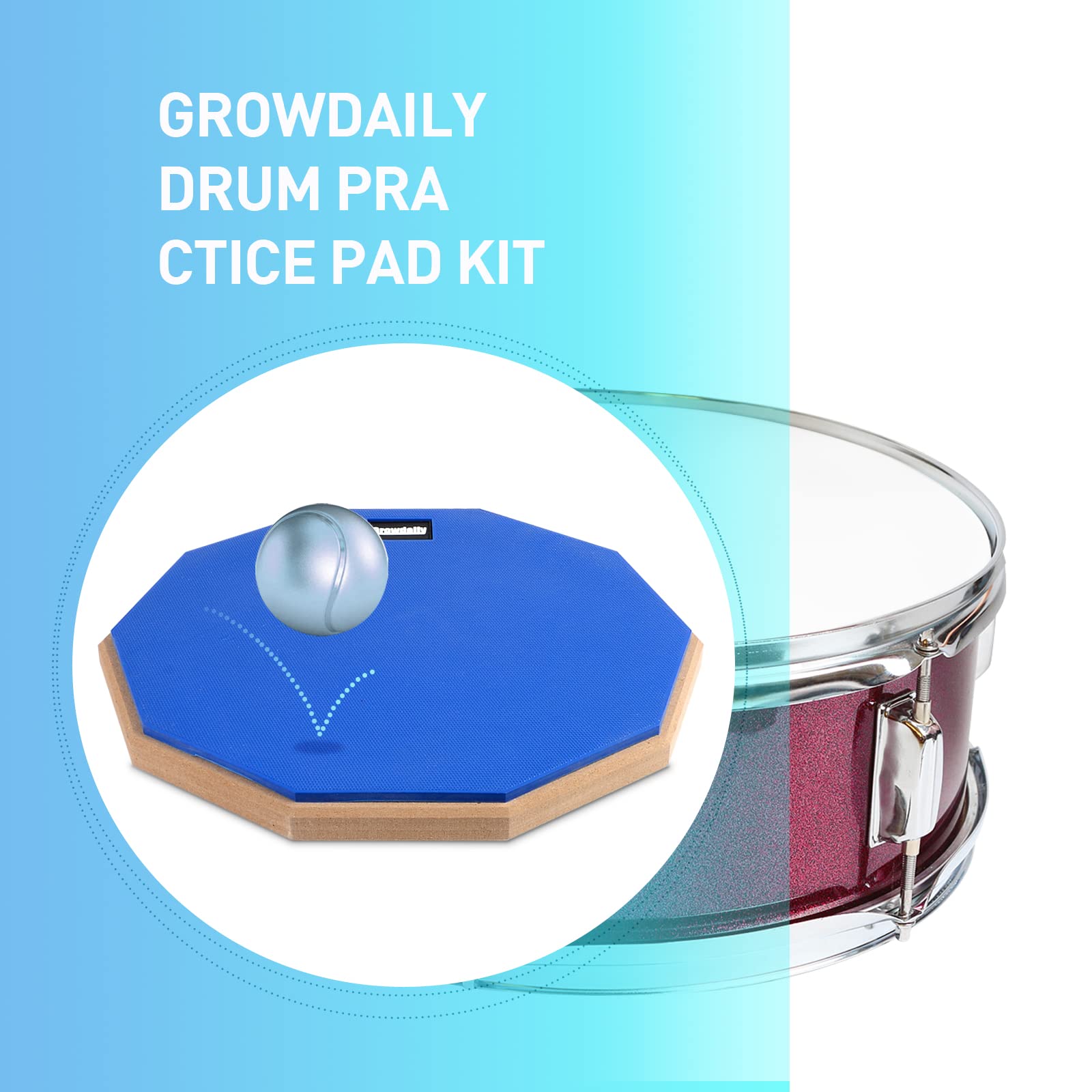 Drum Practice Pad Snare Drum Stand Set 12 In With Blue Double Sided Silent Drum Pad,Drum Dampeners Gel, Drum Sticks,Carrying Bag