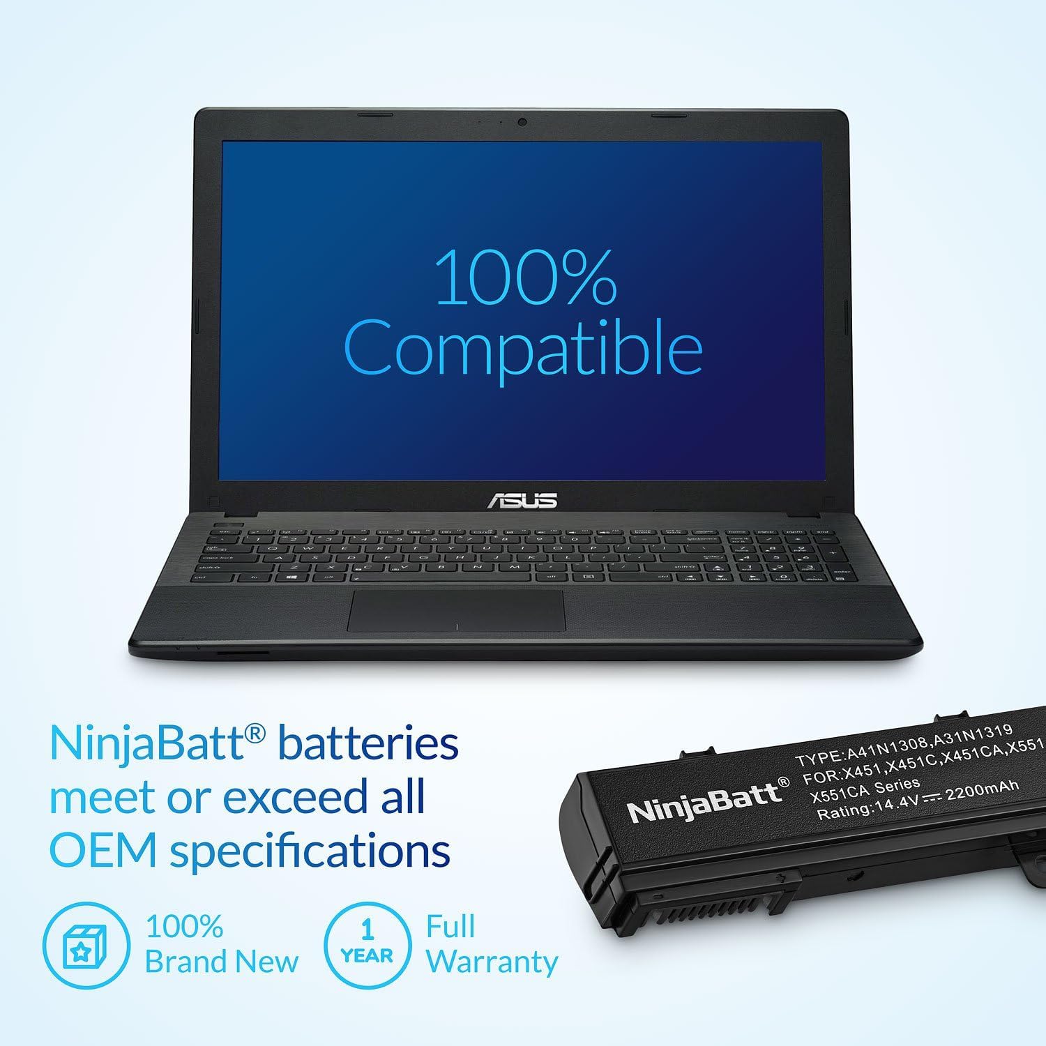Ninjabatt Battery For Asus X551 X551M A31N1319 X551C A41N1308 X551Ma D550 X551Ca A31Lj91 X451 X451C 00B110 00250600 0B110 002501