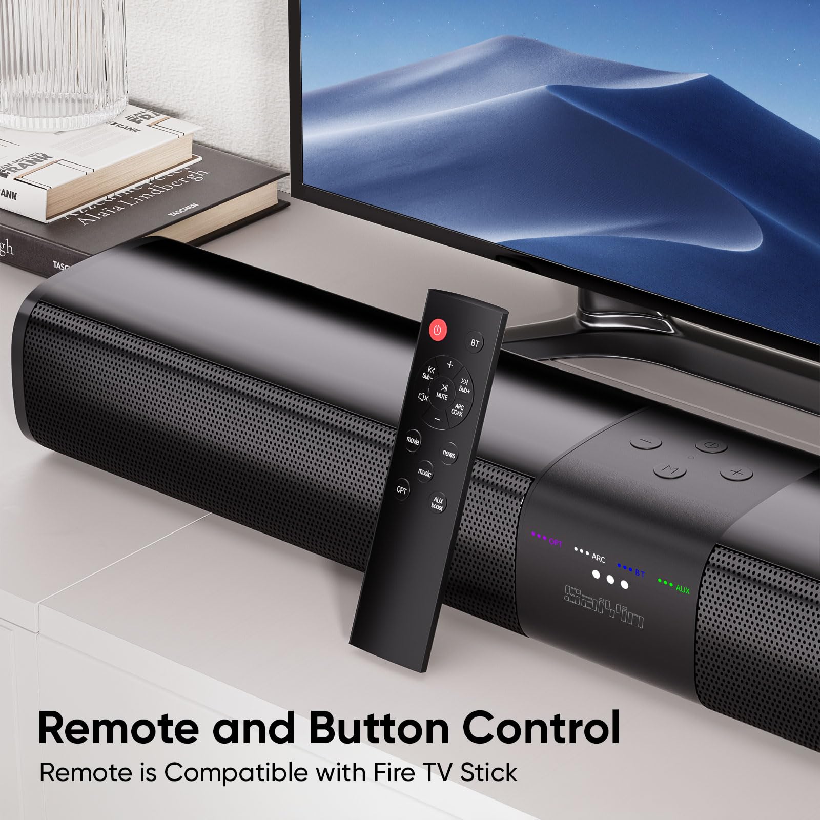 Saiyin Sound Bars For Smart Tv With Subwoofer, Soundbar With Optical/Arc/Aux And Bluetooth Inputs, Surround Sound System With 5.