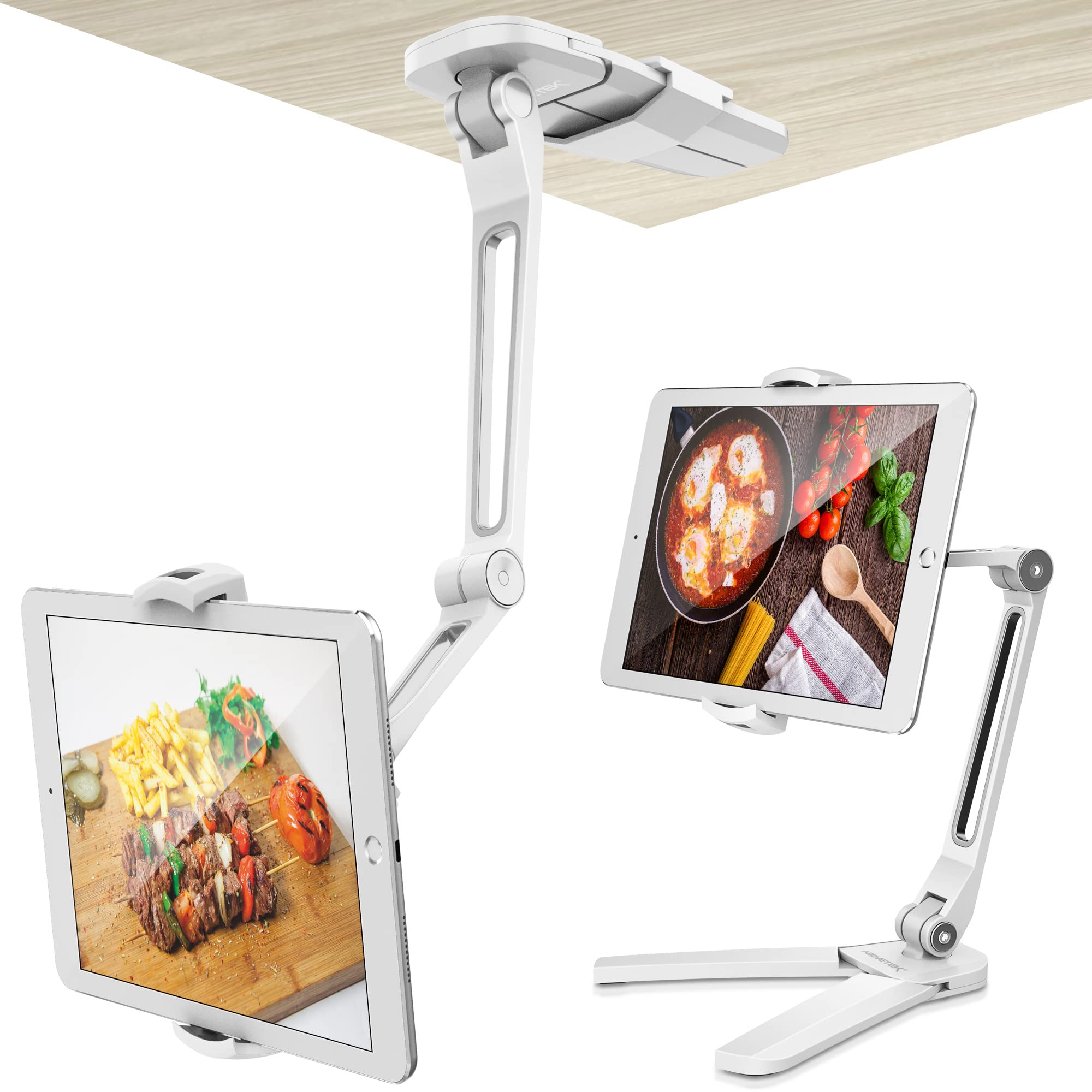 AboveTEK Under Cabinet iPad Mount, 3 in 1 Highflex 360 iPads Wall Mount for Kitchen, Tablet Celling Under Counter Holder, Kitche
