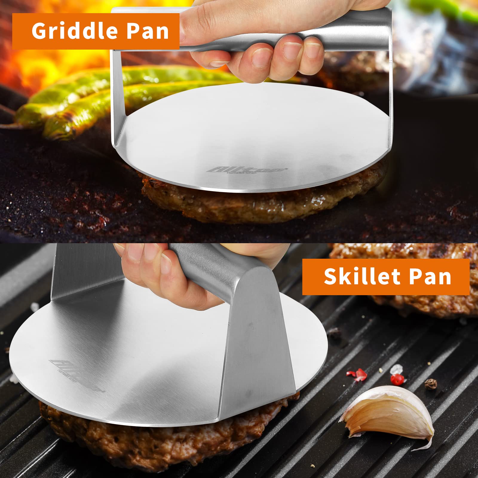 Alltop Smash Burger Press  Grill Essential,Stainless Steel Non Stick Smasher Hamburger Press  Patty Maker For Flat Top Griddle,G
