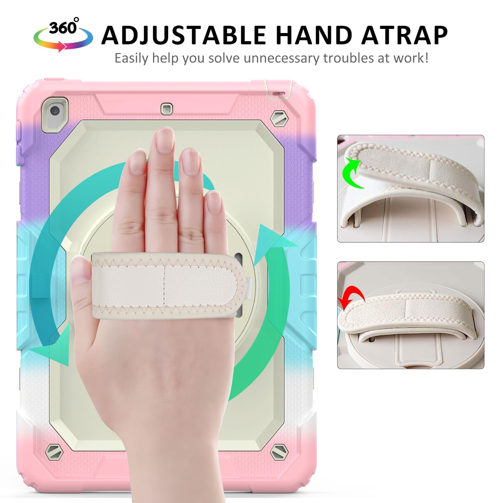 Ambison Case For Ipad 9Th/8Th/7Th Generation 10.2'' 2021/2020/2019, [Kid Proof] Full Body Protective Case With 9H Tempered Glass Screen Protector, 360� Rotatable Kickstand & Hand Strap (Light Pink)