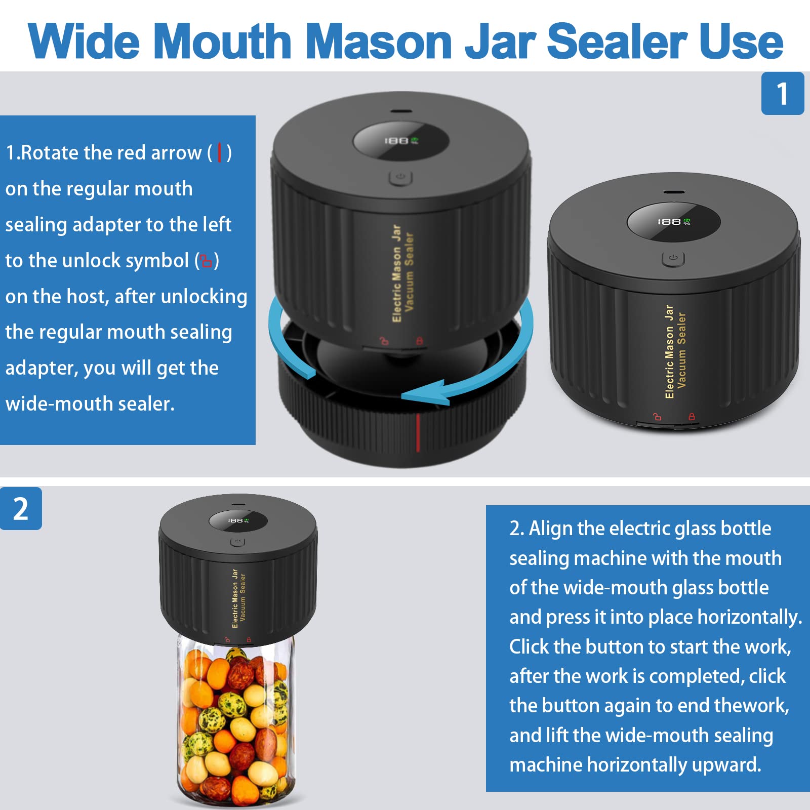 Love Moment Electric Mason Jar Vacuum Sealer Kit For Wide Mouth And Regular Mouth Mason Jars