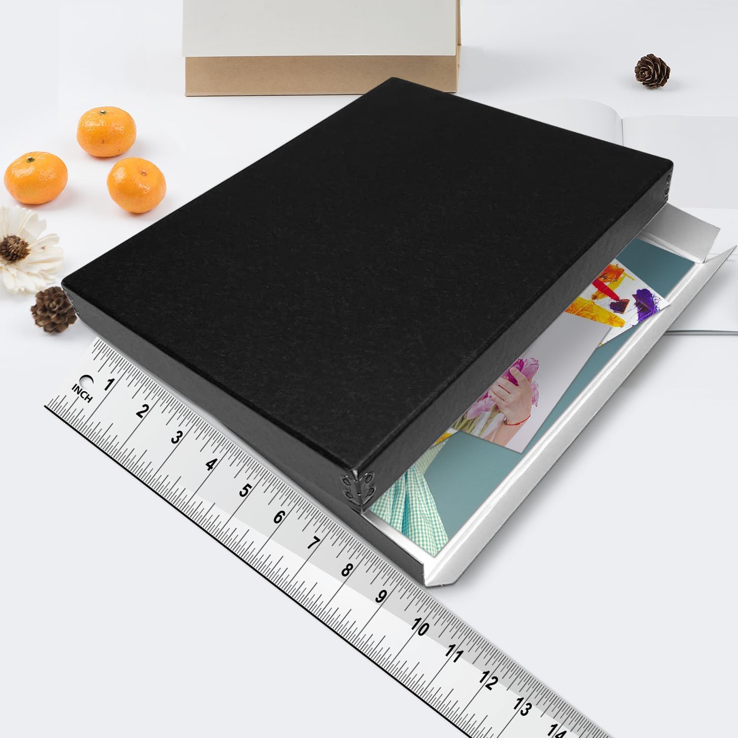 Lineco Museum Archival Storage Box, 9.75X12.75X1.5 In. Drop Front Design. Acid Free With Metal Edge. Organize Photos, Pictures, Prints, Documents, Crafts, Diy. Black, 2 Pack