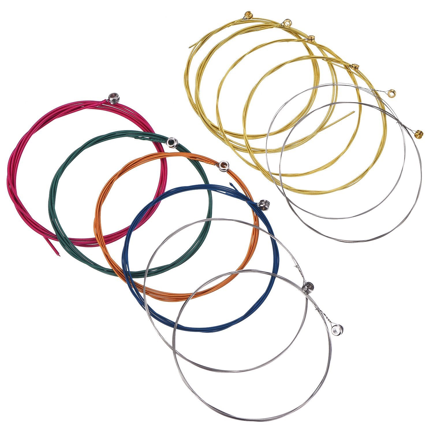 Bememo 2 Sets Of 6 Guitar Strings Replacement Steel String For Acoustic Guitar (Yellow And Multicolor)