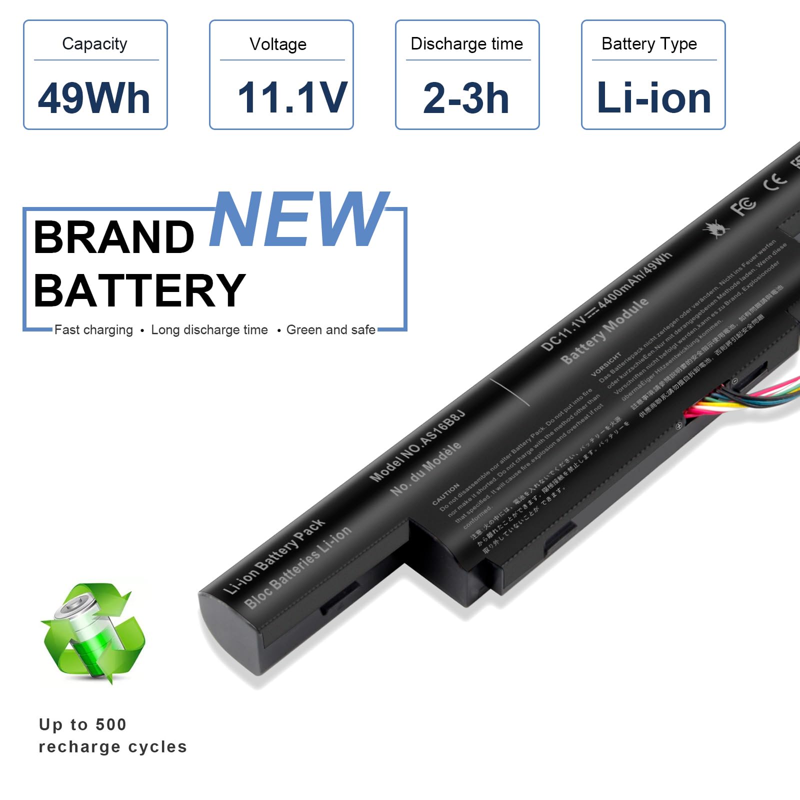 Fancy Buying As16B8J Laptop Battery Compatible Acer Aspire E5 575G E5 575G 53Vg 15.6'' E5 575G 549D Series 3Inr19/66 2 As16B5J