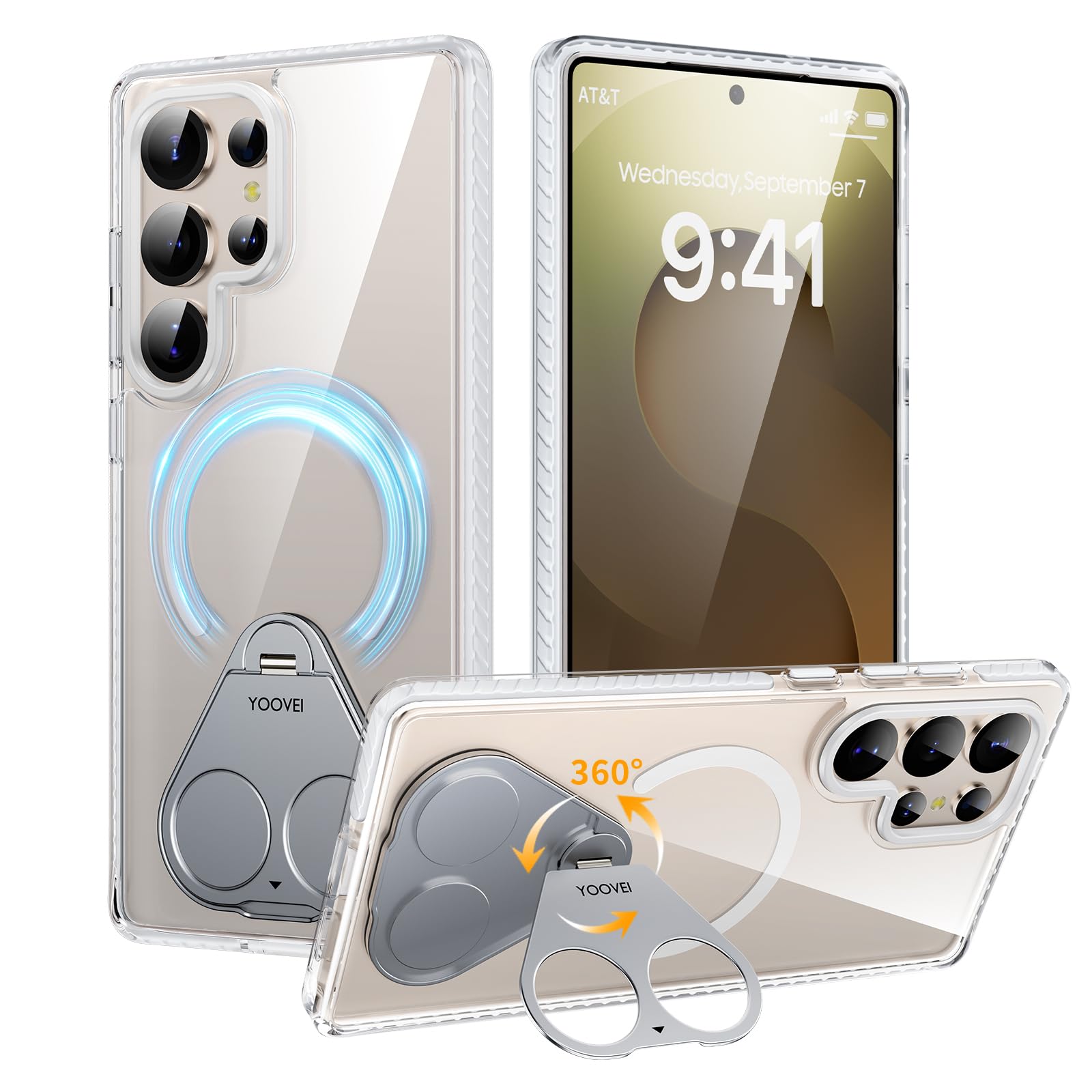 YOOVEI for Samsung Galaxy S25 Ultra Case with Stand, [Fit for MagSafe] S25 Ultra Phone Case Clear Magnetic Ring Holder Kickstand