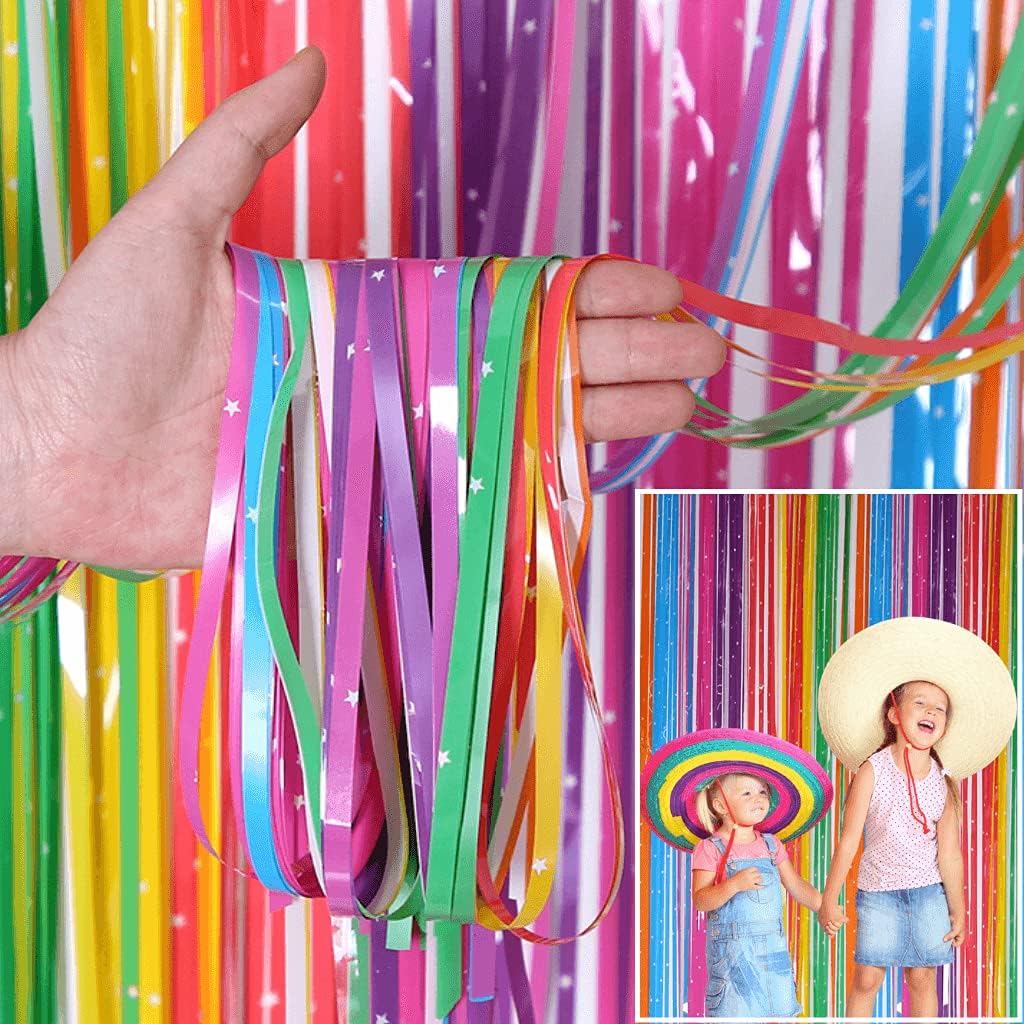 Shimmer Wall Curtain Backdrop (2 Pack, 6.6 X 3.3 Ft), Rainbow Streamers Curtain For Birthday Party Decorations, Photo Booths & T